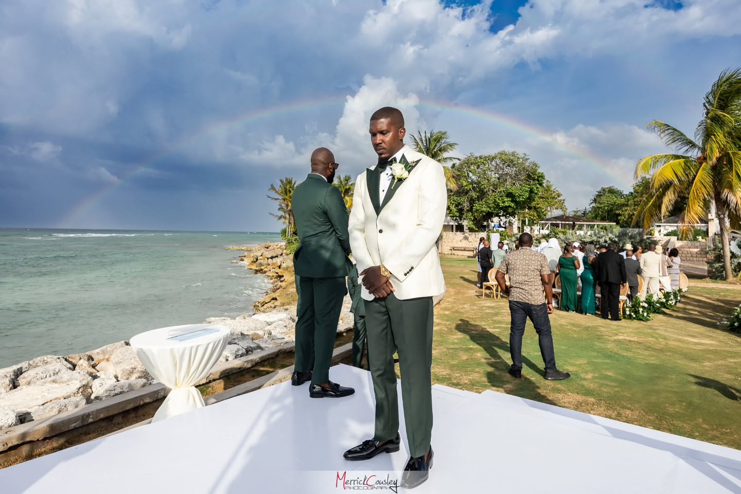 This was one of the most perfectly timed rainbows as the groom nervously awaited the arrival of his Queen!