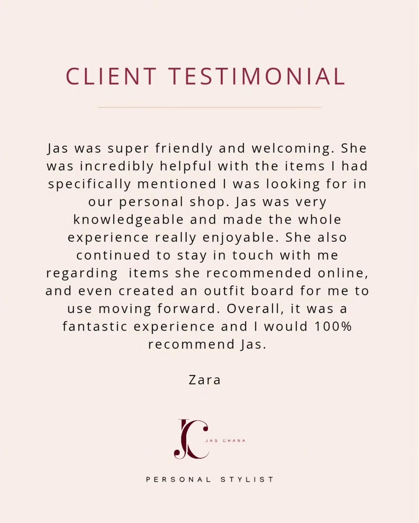 Sharing a brilliant 5* service review today from my lovely client Zara.
It was such a pleasure helping Zara shop and build her wardrobe with some wearable basics.
I have personal shopping appointments available to book now. Head over to the link in my bio or email me Jas at hello@jaschana.com
#personalstylejourney #personalstylingservices #personalstylistessex #personalshopperlondon #personalshoppinglondon #personalstylistlondon