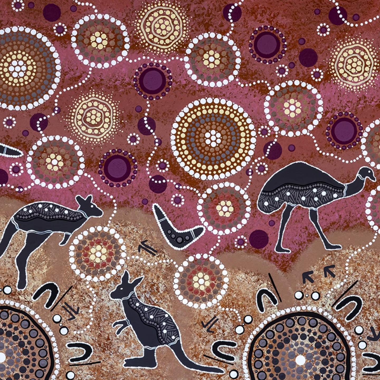 Hunting at Sunset 🌅
Hunting at sunset when the skies are pink in colour and the hills are so clear. Travelling the boodja, tracking animals, sharing stories and knowledge and making memories on our journeys.
This artwork is part of the new "Spirit Land" @ashdene_ collection, launching soon 👀
#aboriginalartist #aboriginalart #art #canvasart #noongarartist #noongarart #culture #noongarculture #
