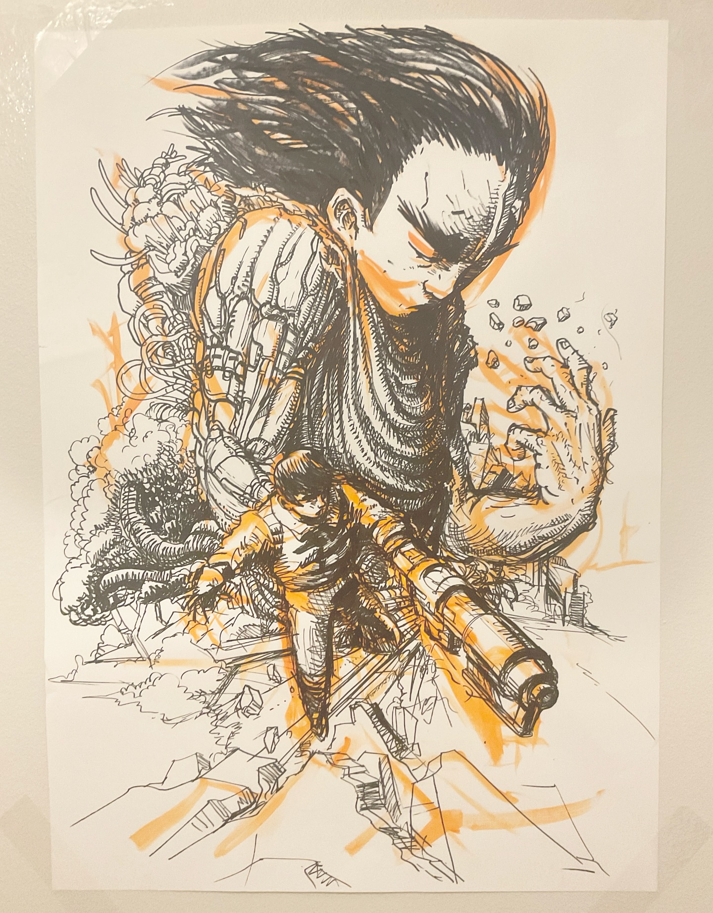 "Neo Tokyo III.3"
A rough sketch as late night concept dev practice for one of the classes I'm teaching this fall semester- inspired by Akira's Tetsuo Shima and Shotaro Kaneda.
*Thick marker on large paper with Lucas the Schnauzer modeling as size reference.