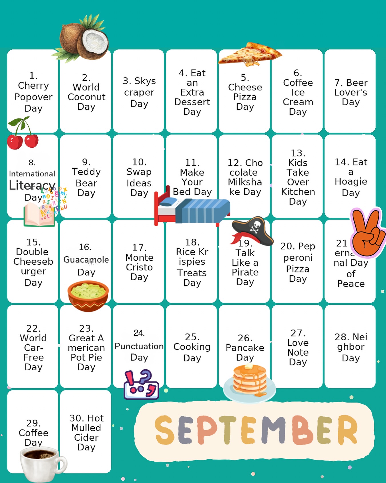 ✨ September is full of small joys and big reminders that life is worth celebrating every single day! From National Coffee Ice Cream Day (Sept 6) to International Day of Peace (Sept 21), each moment gives us a reason to pause, connect, and appreciate the little things that make life sweeter.
Whether it’s sharing kindness with a neighbor, writing a love note, or enjoying a chocolate milkshake, these celebrations remind us: you matter, your joy matters, and your presence makes a difference.
🌟 “When we celebrate the little things, we find that they were always the big things.” 🌟
💬 Tell us in the comments:
👉 Which September day are YOU most excited to celebrate?
👉 Or better yet—create your own reason to celebrate today! 🎉
#CelebrateLife #SeptemberJoy #EverydayMatters #choosejoy