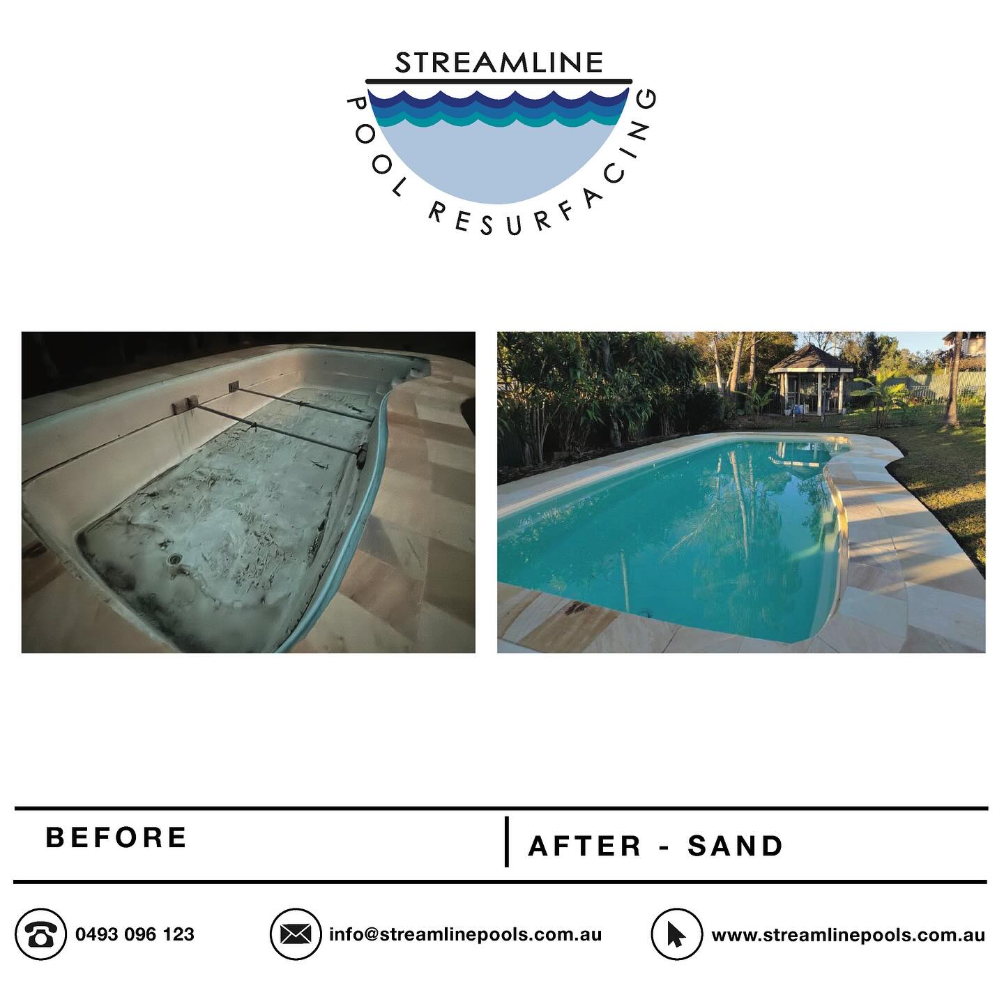 Before and after of a full fiberglass resurfacing, osmosis removal and repair completed in chosen color of sand.
Located in Gympie, Queensland
.
.
.
#streamlinepoolresurfacing
#resurface
#repair #swimmingpool
#fiberglass
#australianbackyard #maintenance #investment#sunshinecoast #osmosis #refurbish #refresh #beforeandafter#sunshinecoast
#sand
#osmosis