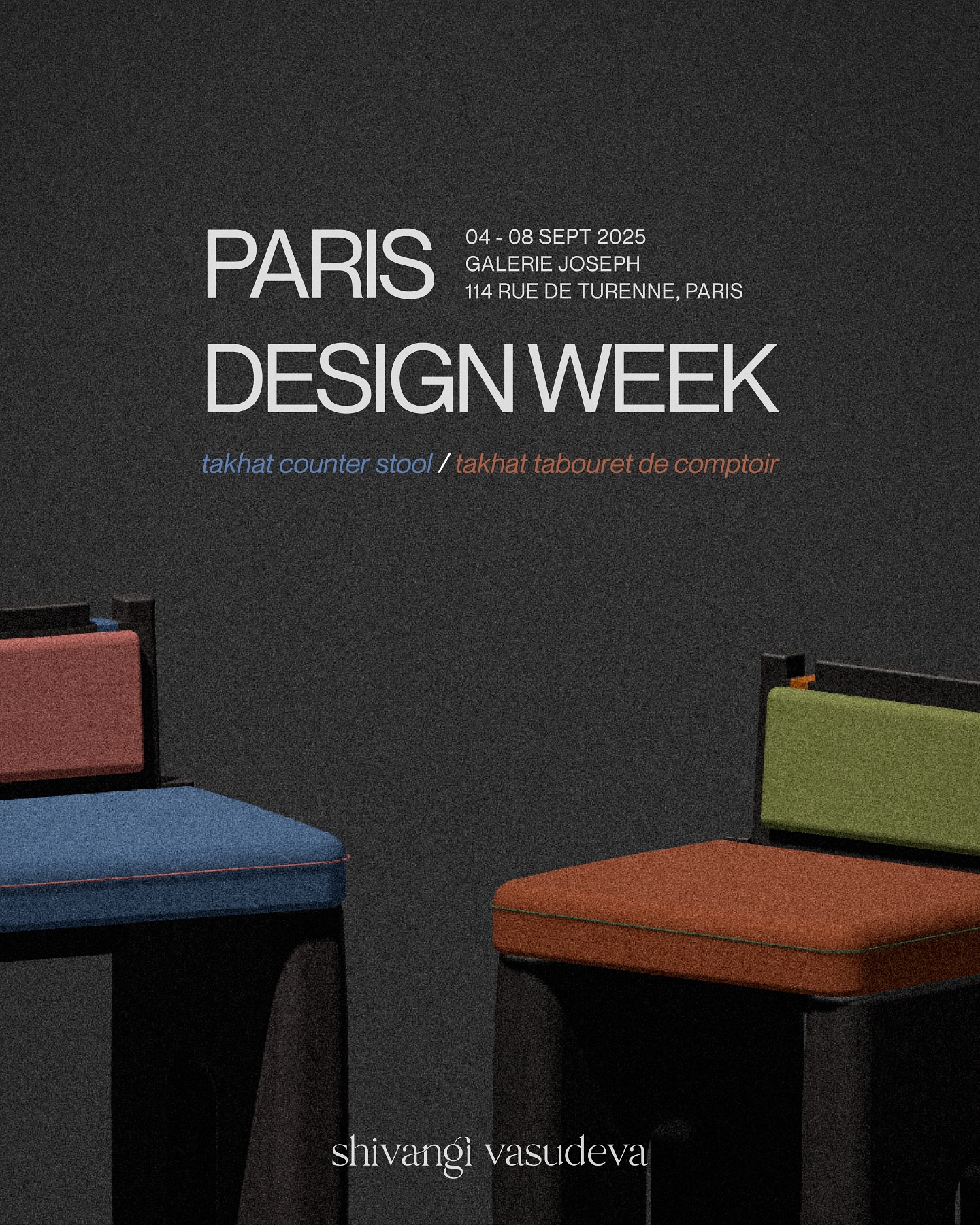 Takhat Counter Stool, 2025
We’re bringing the Takhat Counter Stool to Paris Design Factory for Paris Design Week at Galerie Joseph, 114 Rue de Turenne.
Can’t wait to see this piece bring new colours and forms to life and to finally explore Paris while meeting the incredible young designers I’ll be showing alongside.
The show runs from 4th September, with private views on 3rd and 7th September. Drop by if you’re around.
#parisdesignweek #parisdesignfactory
