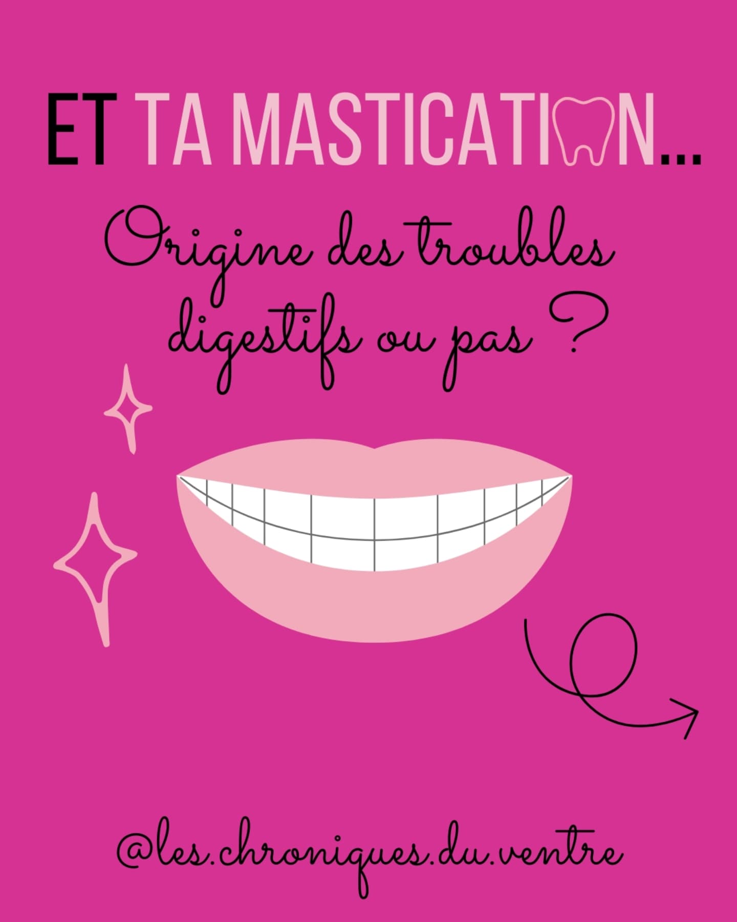 L'un de mes sujets préférés
Et j'ai des statistiques :
82% de mes patients ne mastiquent pas assez, c'est une réalité (en tout cas la mienne).💡Et pourtant tout le monde sait que la mastication est nécessaire, c'est comme l'écologie, y'a une conscience collective mais mettre l'action en priorité, c'est une autre histoire...🤔Je remarque une gêne, de la culpabilité "ouais, je sais..." Mais pourquoi on ne le fait pas alors ?
Question de compréhension et de priorité.➡️ Pour la compréhension, je vais m'en occuper ici. Pour faire de la mastication une priorité, cela relève de votre choix mais c'est vrai que la compréhension aide à l'action, je le vois tous les jours dans mon métier d'ingénierie pédagogique et formation.🦷Alors, une bonne mastication c'est quoi déjà :
C'est mâcher jusqu'à obtenir une bouille dans la bouche,
Pas de notion de nombre de mastication
Pas de notion de durée...
Chouette et en plus c'est gratuit !🔗Mastication et troubles digestifs :
C'est simple:
ça part du principe que tout ce qui n'est pas absorbé est fermenté au niveau du côlon,
simple non ?Pas encore ?OK je rentre dans le détail :
Les dents mastiquent, l'estomac et l'intestin grêle digèrent, le grêle absorbe les nutriments dans l'organisme, le côlon... Bah il fermente les restent avec le microbiote et le rectum et l'anus évacuent les déchets😅Toujours pas simple ?
En gros si la digestion est mal faite, il y aura plus de choses à fermenter pour notre microbiote et donc plus de troubles digestifs (ballonnements, gaz, transit, douleurs...).🤰Et DIGESTION = ça commence par les dents et la mastication car l'estomac lui n'a pas de dents donc il ne sait pas faire, donc il galère, donc ce qu'il laisse passer à plus de chance d'être mal absorbé par le grêle. C'est plus bas que ça se passe, c'est pour ça qu'on ne le voit pas tout de suite et qu'on se dit que ça va gérer... Comme au boulot, celui qui ne fait pas son taf, y'en a un autre qui va devoir le faire.➡️Alors prêt à mastiquer 🦷?Je vous envoie ma mascotte en reel pour vous le rappeler alors...mastication #dent #gaz #transit #troublesdigestifs #transit #nutrition #dietetique #ballonnements #malauventre #douleurs #microbiote #intesrin #doul