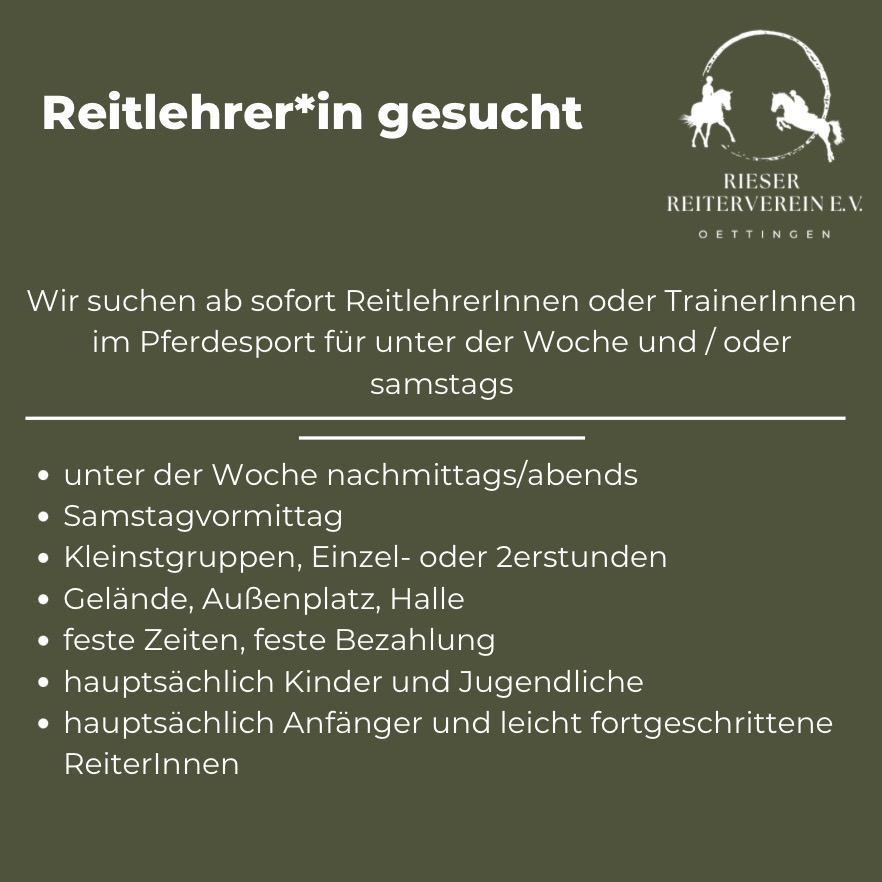 Wir erweitern unser Team! Melde dich gerne! #reitverein #reitlehrer #trainer #reitschulbetrieb #reiten #ausbildung #kinderreiten #ponyreiten #dressur #springen
