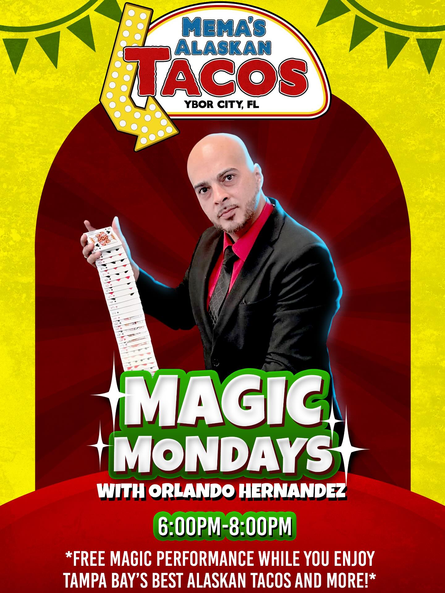 Closeup magic @memasalaskantacos every Monday from 6-8pm. Come through! See some magic and try Memas Magic! #tacos #bestofthebay #magic #magician