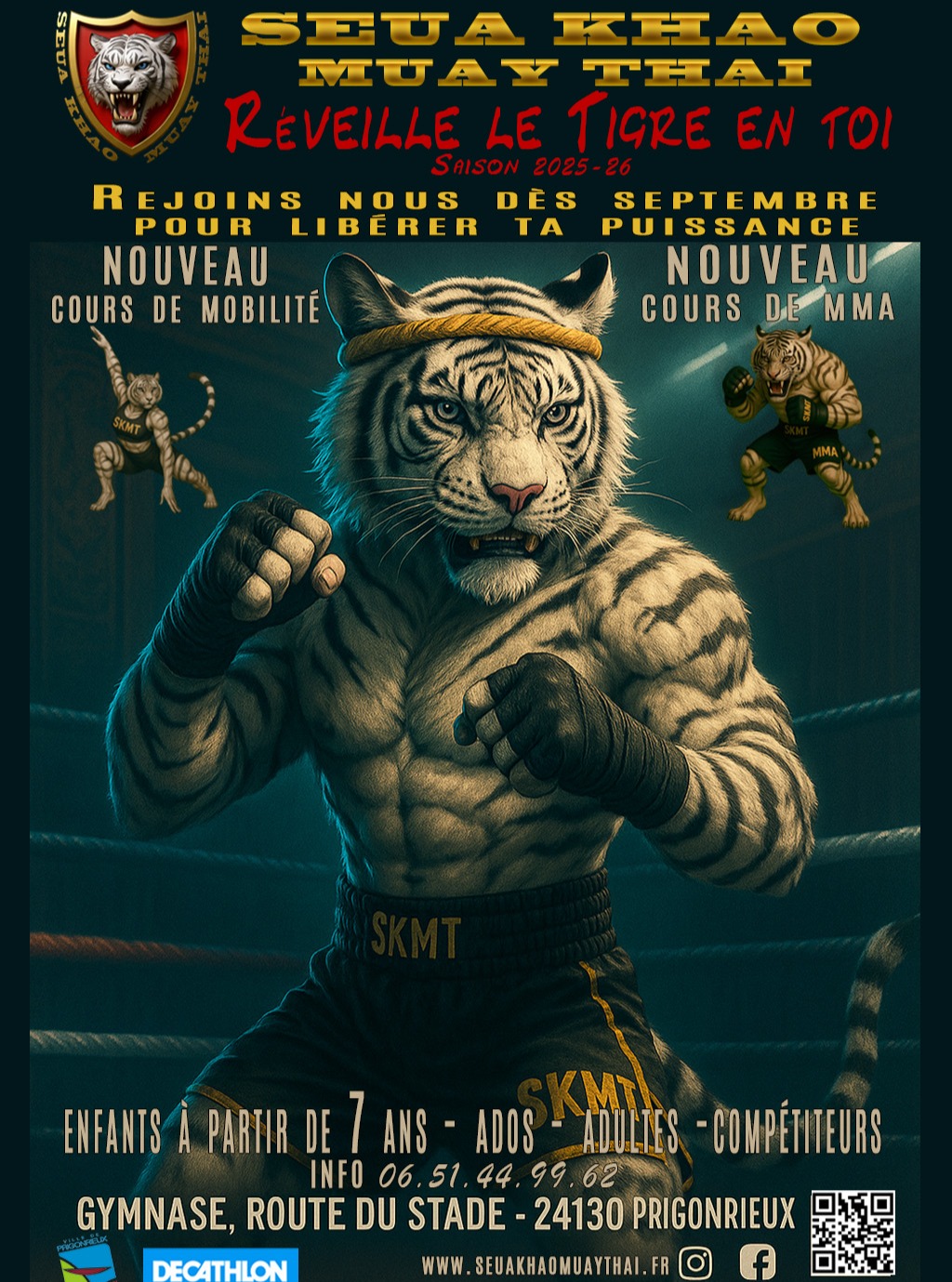 🔥J-1 avant la rentrée au SKMT🔥
Le tigre se réveille pour une nouvelle saison ! 🐯
Soyez parmi les premiers à rejoindre notre club de Muay Thaï 🥊
Tous niveaux acceptés - Enfants, ados, adultes
Prêt à libérer votre puissance ? Nos cours reprennent avec une énergie renouvelée !
✅ Nouveaux cours de MMA et de Mobilité
✅ Une ambiance familiale
✅ Coachs certifiés
Rejoignez la famille SEUA KHAO MUAY THAÏ et réveillez le tigre en vous !
Un cours d'essai gratuit.
Tenue exigée : Short, Teeshirt, bouteille d'eau, serviette et une paire de tong.
👉Inscriptions sur le site internet, lien en bio
Places limitées.
#MuayThai #RentréeSportive #Combat #ForceIntérieure #seuakhaomuaythai