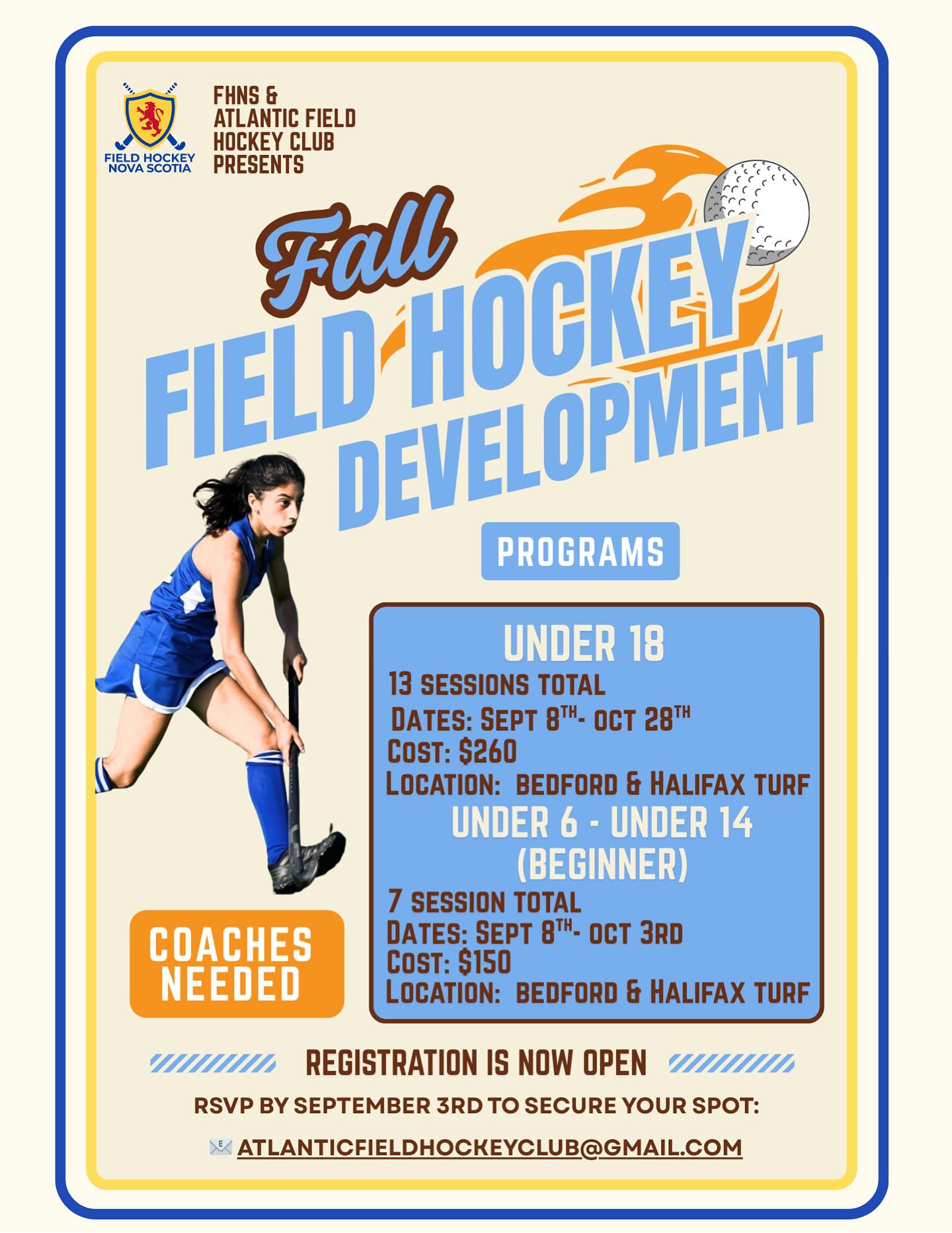 Registration is open for fall field hockey development sessions 🍁🏑
Sessions start September 8!
🍁 U18
🍁 Beginner
