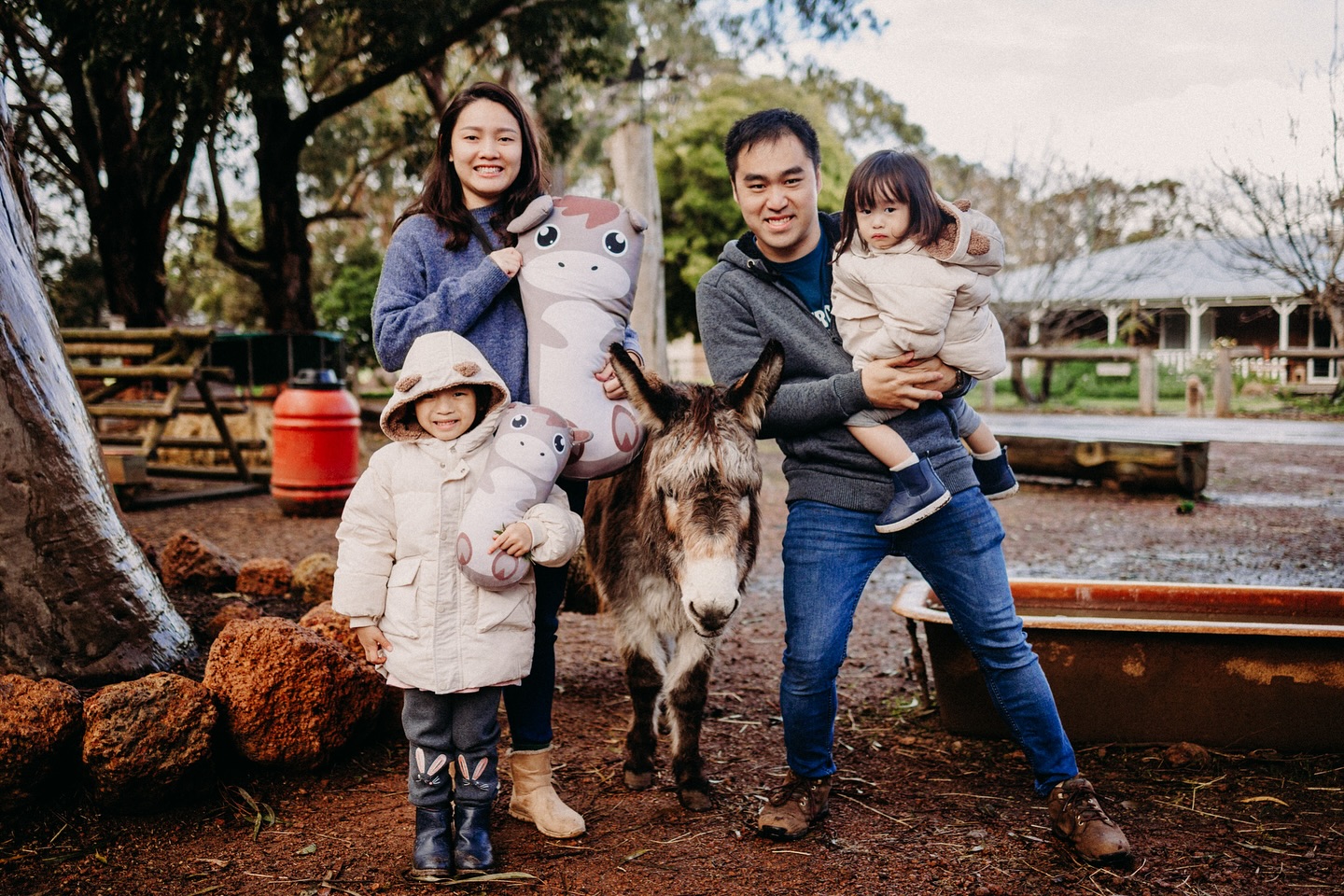 This family had a beautiful story to share with us so please read on! They, like many others which we’re so grateful for, returned to stay here at Margaret River Holiday Cottages this year. It was in fact their 3rd year with us and an important part to note is during previous stays, their eldest daughter fell in love with Sadie the donkey. Back in Singapore they have a side business, @lilbubsy , where amongst many thoughtful kids items, they sell super soft bamboo pillows. Inspired by their daughter’s love for the donkey, not only did they personally draw a Sadie-like character, but had the donkey character made into one of their pillows, which are now for sale in various sizes! To top it all off, they very generously and thoughtfully gifted a large Sadie pillow to our kids, which has proved to be the most popular snuggle pillow in this house. So here is a photo of this wonderful family from Singapore, holding their large Sadie donkey pillow they gifted us, along with one of the small Sadie donkey pillows they brought along on their travels, next to beautiful old Claire the donkey (as Sadie has gone back up to her breeders to make babies soon 😉). Those in Singapore, do your kids a favour and snap up a Sadie inspired donkey pillow, we can guarantee they will love it!! www.lilbubsy.com
