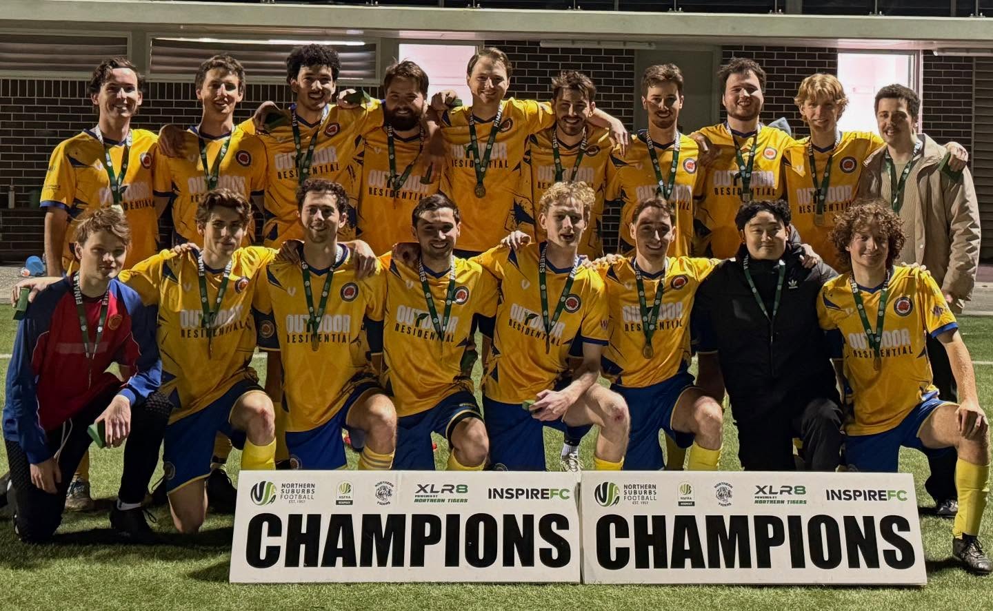 Double Champions! 💛💙🏆
Our Men’s All Age Div 6 team have won both the division and the grand final for 2025!
They had an epic season, ending the 2025 season with 14 wins under the belt!
Last night the men scored 5 cracking goals in the grand final, nailing a 5-0 win vs Gordon FC, coming home victors!
The cheers could be heard all around the district as the men sang the song loud and proud all the way home!
Great job fellas! We can’t wait to see what 2026 has in store for you! 💛💙