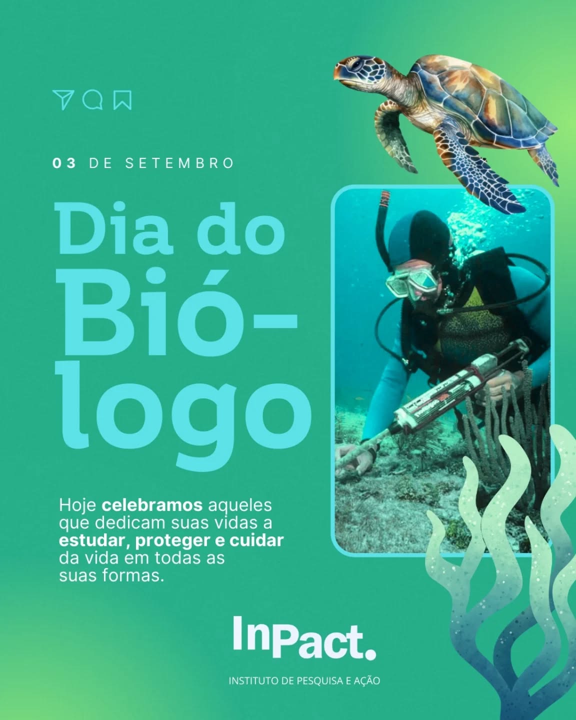 🌊✨ Hoje celebramos o Dia do Biólogo! ✨🌊
Uma data especial para reconhecer o trabalho daqueles que dedicam suas vidas a compreender, proteger e conservar a vida em todas as suas formas.
Em especial, nossa homenagem vai para os biólogos marinhos, que mergulham – literalmente e simbolicamente – no estudo dos oceanos, recifes, manguezais e estuários. 🌿🐠
Eles revelam os segredos dos ecossistemas marinhos, monitoram espécies, atuam na conservação da biodiversidade e inspiram a sociedade a cuidar do oceano, esse grande pulmão azul do planeta. 🌍💙
Que nunca falte ciência, paixão e coragem para defender a vida marinha e todas as conexões que ela sustenta!