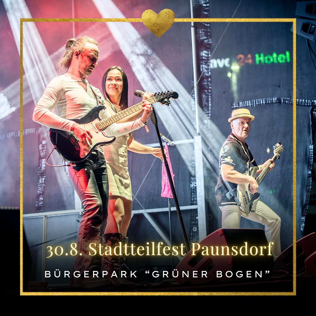 ➡️ Heute am Samstag dem 30.8. sind wir ganz nah! LIVE beim Stadtteilfest in Paunsdorf 18:30 Uhr im Bürgerpark „Grüner Bogen“ ⬅️
Das verspricht ein unvergesslicher Abend zu werden!
🎶 Tanzt, lacht und singt mit uns.🎶
Wir freuen uns drauf. Eure Nightfevers 💜
#Nightfever #AlltimeDiscoClassics #LiveMusik #Partyband #Galaband #LiveBand #Leipzig #Live #paviinaction