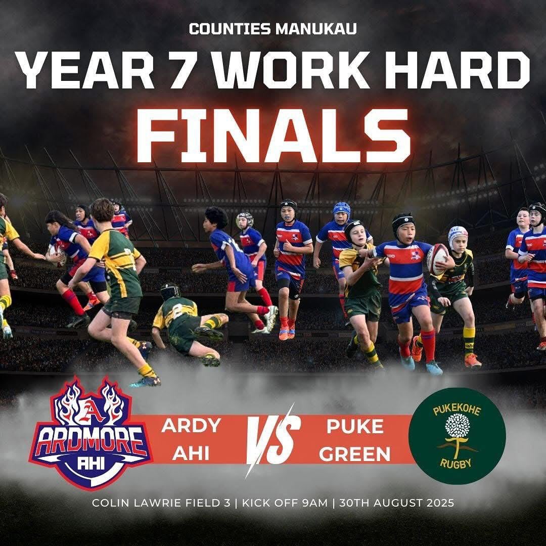 FINALS TIME 🔵⚪️🔴
Big ups to our Year 7 Red (Ardy Ahi) team who are playing @pukekoherfc this Saturday in the @countiesrugby Year 7 Work Hard Final!
Head down to Colin Lawrie Fields for a 9am kick off and support the Ardy teams!