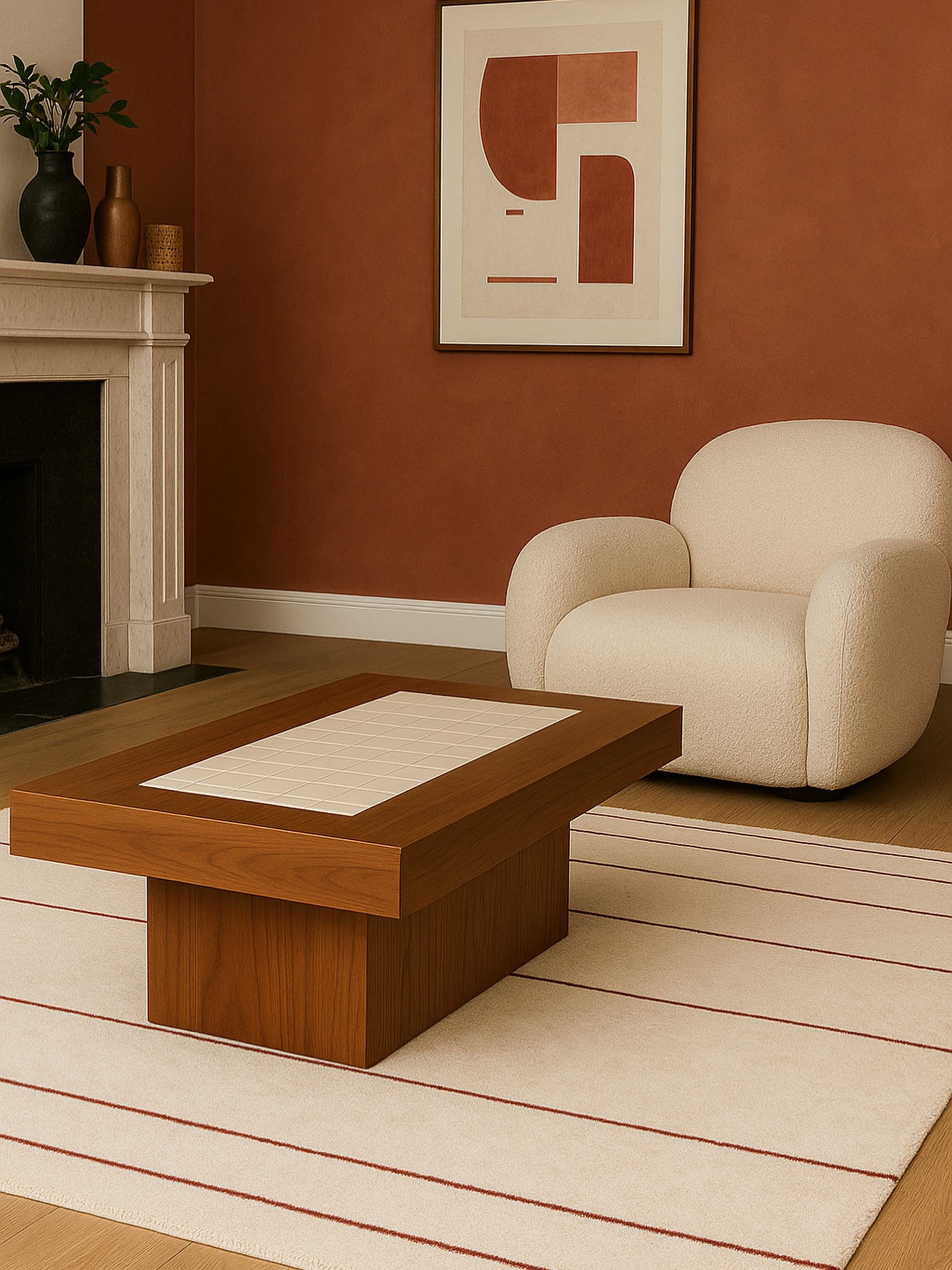 Nouvelle icône de notre collection : la Table Virginia.
Un hommage à Virginia Woolf, figure libre et visionnaire du XXe siècle, qui incarne ici un style rustique-moderne, raffiné et audacieux.
Avec son plateau de 110 × 55 cm, elle conjugue la chaleur du noyer latté (ou du chêne, selon vos envies) et la précision d’un insert en céramique italienne, réalisé en calepinage graphique.
Chaque table est fabriquée à la main en France, dans le respect de l’artisanat et du détail.
🤎 Personnalisation : vous pouvez choisir l’essence de bois (noyer ou chêne) et la couleur de l’insert en céramique. Il vous suffit de nous écrire par e-mail, et nous vous guiderons dans les options.
Une pièce sculpturale, pensée pour habiter l’espace avec élégance, poésie et force.