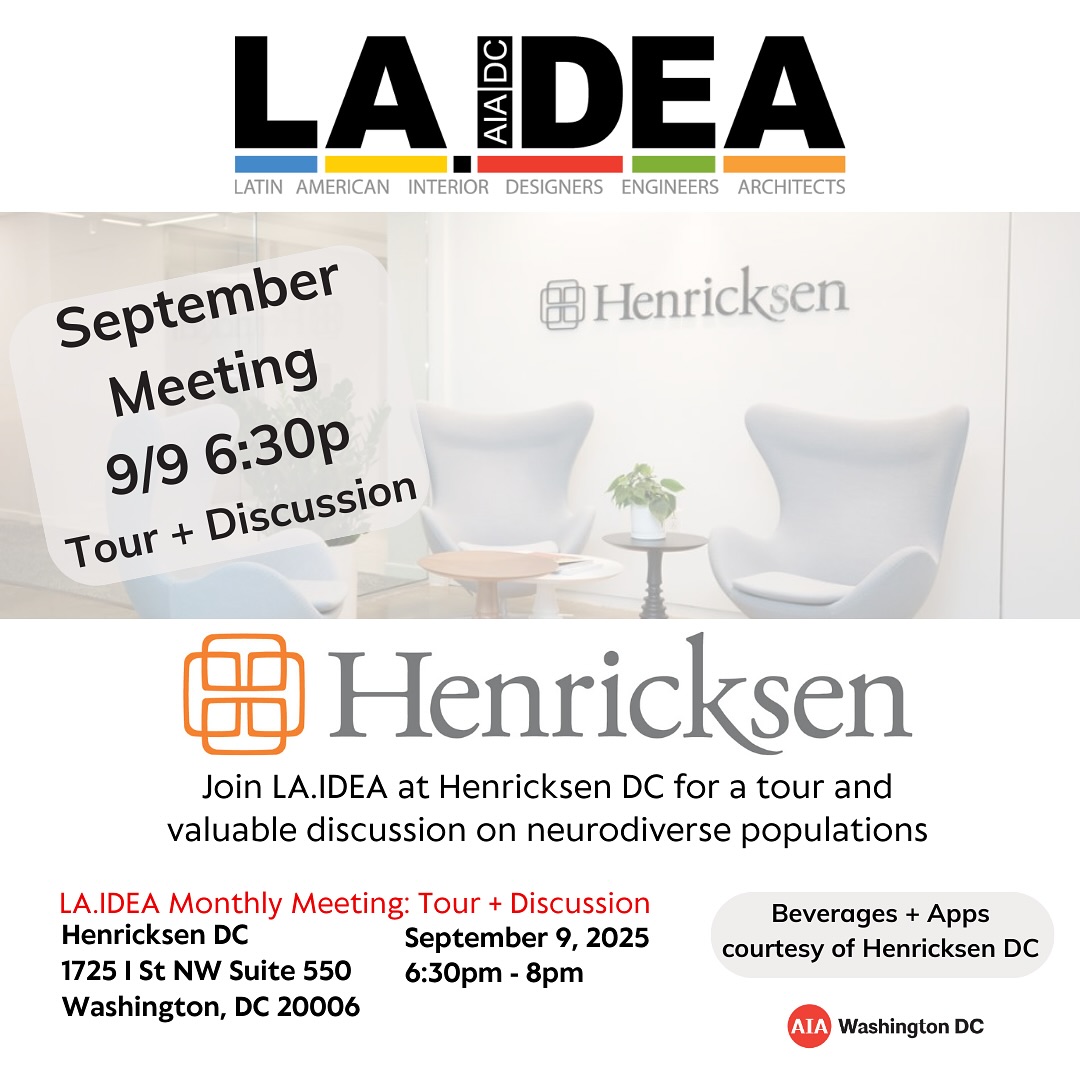 Join us for our next monthly meeting on September 9th at Henricksen DC!! Excited to have Dr. Lauren Gant for a presentation on Designing for Neurodiversity, followed by a tour of Henricksen’s showroom👏🏼🔆🪑✨