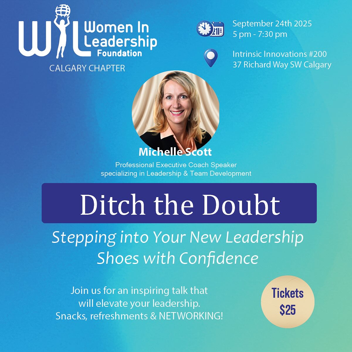 Are you stepping into a new leadership role and feeling held back by self doubt?
Join Women in Leadership Calgary for Ditch the Doubt: Stepping into Your New Leadership Shoes with Confidence with Michelle Scott. This evening will give you practical tools to lead with authenticity and resilience, while also connecting with other women leaders in Calgary.
Snacks, refreshments, and great conversations included.
📅 September 24, 2025 | 5:00–7:30 PM MDT
📍 Calgary, AB
🎟 Tickets $25: link in bio under “upcoming events”
#WomenInLeadership #LeadershipDevelopment #Networking#YYCEvents #Calgary
