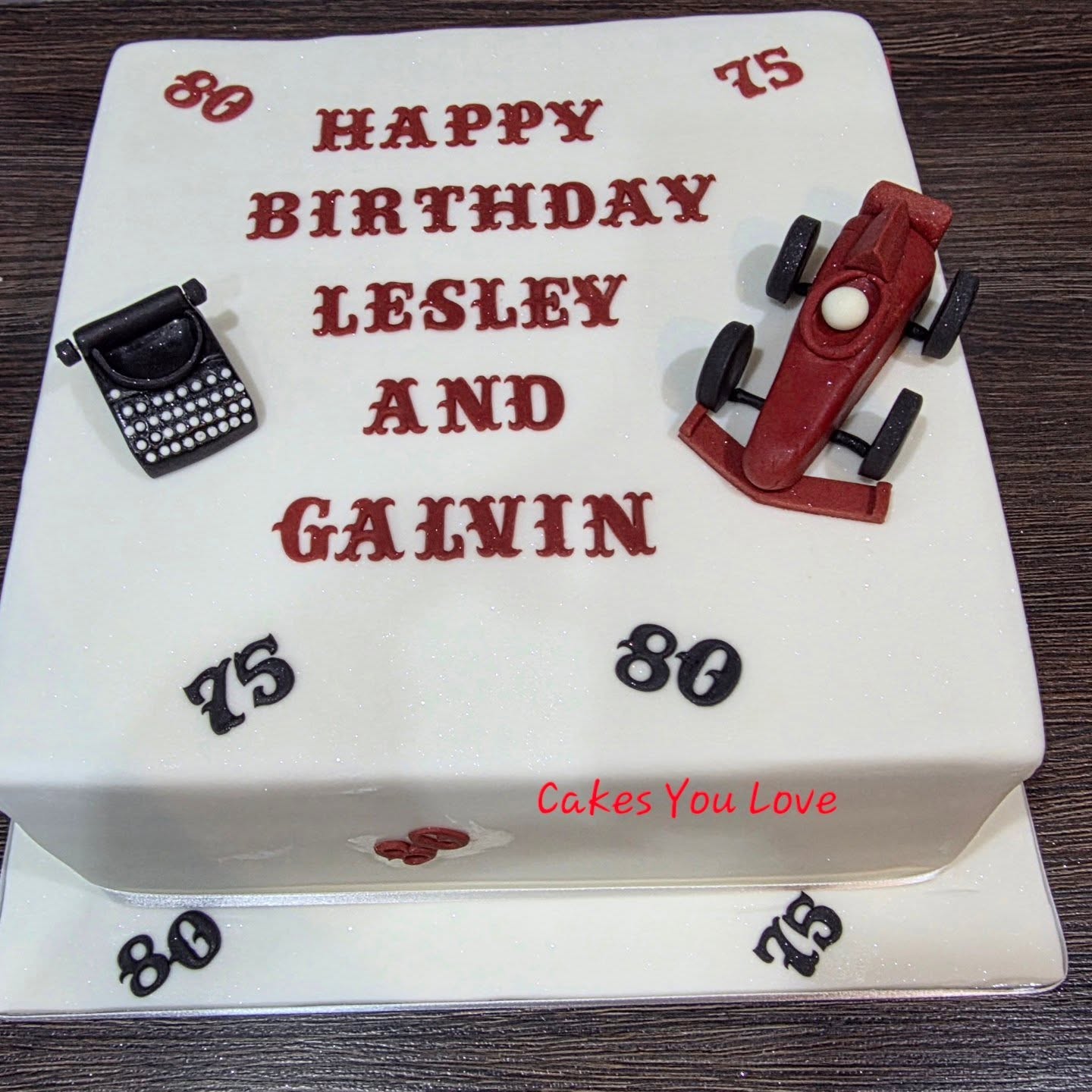A huge double celebration cake delivered yesterday. An ode to ther interests of a red F1 car and a typewriter 🥰 vanilla sponge filled with vanilla buttercream