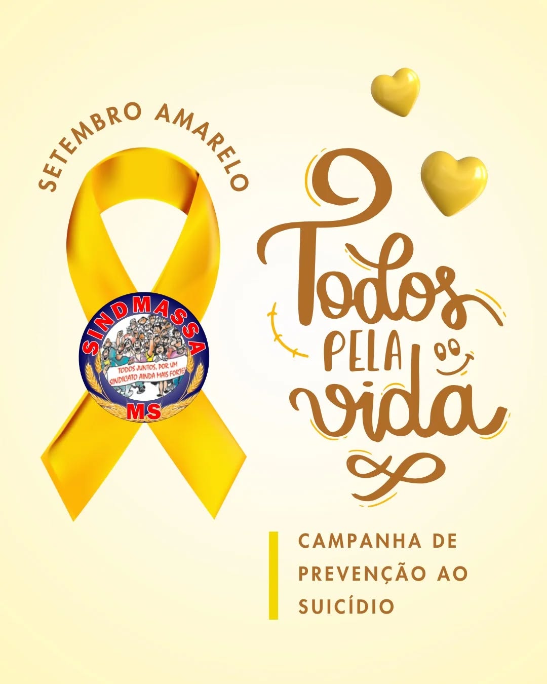 Setembro Amarelo 💛: Mês de escuta, acolhimento e valorização da vida!
Sabia que o Brasil é o país com maior taxa de ansiedade do mundo? E que transtornos mentais são a 3ª causa de afastamentos no trabalho? 
Por um sindicato que luta por melhores condições de trabalho e saúde mental! 💪
🤝 Se precisar, peça ajuda!
🤝 Se puder, ofereça apoio!
O CVV está disponível 24h por dia, gratuitamente, no 188.
#SetembroAmarelo #SaúdeMental #SindicatoPresente #CVV #sindmassams #matogrossodosul #setembro