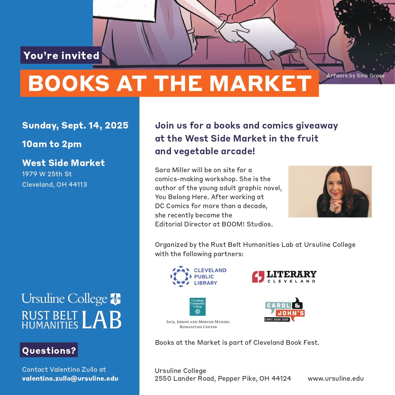 Are you ready for Cleveland Book Fest? We've got lots of things planned. First up: the return of Books at the Market! This year, @saraphoebee, Editorial Director at @boom_studios will be joining us!
See you at the @westsidemarket for some free comics and books! @clevelandpubliclibrary @literarycleveland @cnjcomics @tric_edu