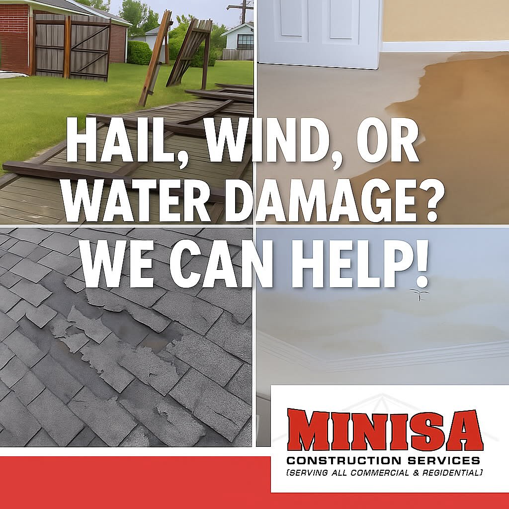 🌪️💧☔ Hail, wind, or water damage? Don’t stress—we’ve got you covered! 💪
At Minisa Construction Services, we specialize in restoring your home or business after storm damage. From broken fences and roof repairs to water restoration, we’ll handle it all so you can get back to normal faster. 🏠🔨
✅ Residential & Commercial
✅ Fast & Reliable Service
✅ Quality Work You Can Trust
💻Submit a free quote today for a free estimate!
👉 www.minisaconstruction.com
#StormDamageRepair #RoofRepair #ConstructionServices #HomeRestoration #WaterDamage #HailDamage #WindDamage #LocalBusiness