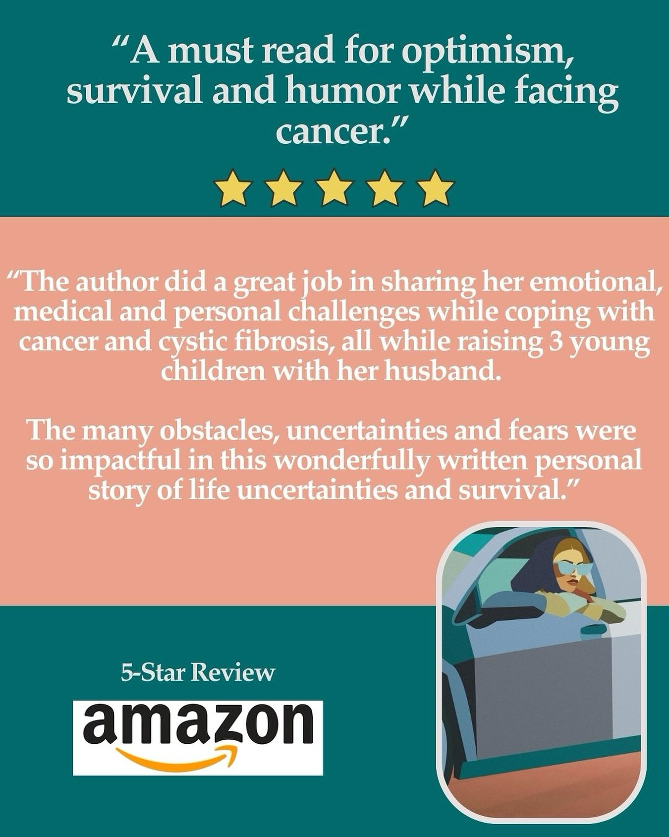 This @amazon 5-star review brought me right back to the days of juggling medical appointments and carpool lines, with fear and uncertainty always along for the ride.
My story and the lessons I learned aren’t just about cancer, they’re about survival, motherhood, and the ordinary moments tucked inside extraordinary challenges.
Has your carpool run started again? Take my book along for the ride.
#momswithcancer #motherswithcancer #amazonreview #icanthavecancerihavecarpool