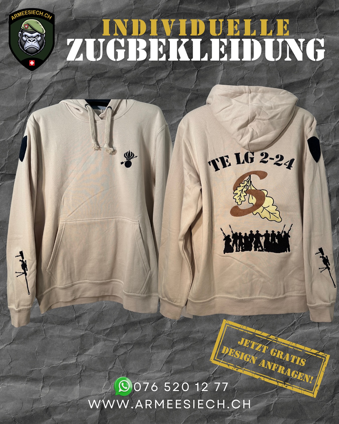 👕🔥 Individuelle Zugbekleidung – einzigartig wie euer Zug!
Ob Hoodie, Shirt oder Pulli – bei ARMEESIECH.CH bekommt ihr Designs, die genau zu eurem Zug passen. 💯
✅ Gratis Design-Anfrage
✅ Hochwertige Qualität
✅ Einzigartige Erinnerungsstücke
👉 Jetzt anfragen & euren Hoodie sichern!
📲 WhatsApp: 076 520 12 77
🌐 www.armeesiech.ch
⸻
#armeesiech #zugbekleidung #schweizerarmee #rs #rekrutenschule #soldatenleben #armyhoodie #militarystyle #schweizarmy #zugdesign #militärkleidung #armyfashion #teamspirit #militärschweiz