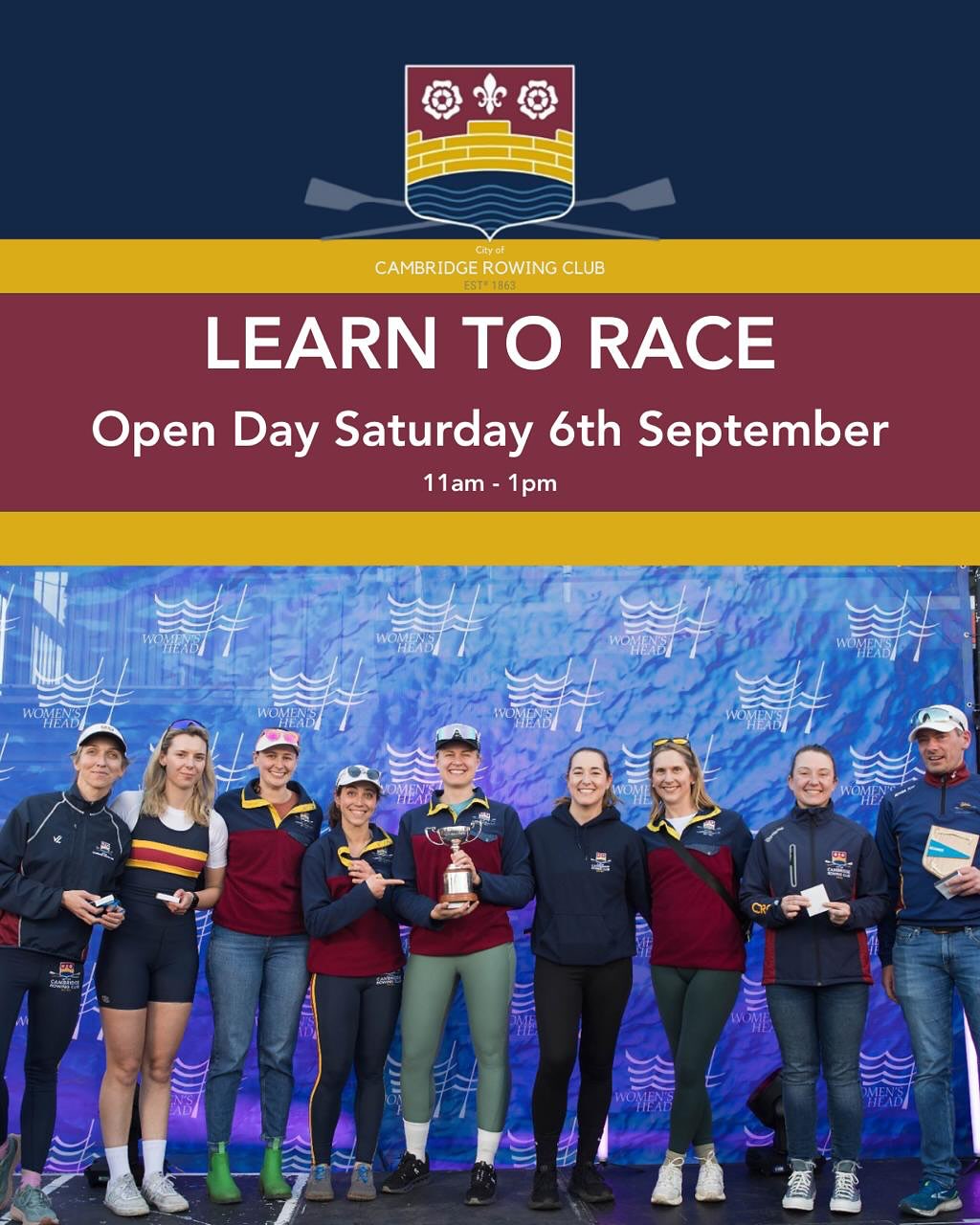 Learn To Race
You’re curious about rowing. You’re young. You’re competitive. Sounds like you should sign up for our L2R open day and experience the thrill or racing!
We have been very successful with our beginner programmes - winning the beginners pennant at the biggest women’s rowing event in the world and coming second in the equivalent men’s event.
There are loads of exciting opportunities to race across the year. For example, we have consistently qualified development crews at the world’s most prestigious women’s regatta.
We’re having an Open Day on September 6th from 11am to 1pm — free for all! Just register on the @britishrowing website:
https://gorow.britishrowing.org/event/232dbdcd-0563-4ba7-906a-20fdafd21edf
Then you can decide to attend the L2R course from September 13th to October 11th! We’ll get you ready to race in no time.
Looking forward to meeting you all soon! 🤩