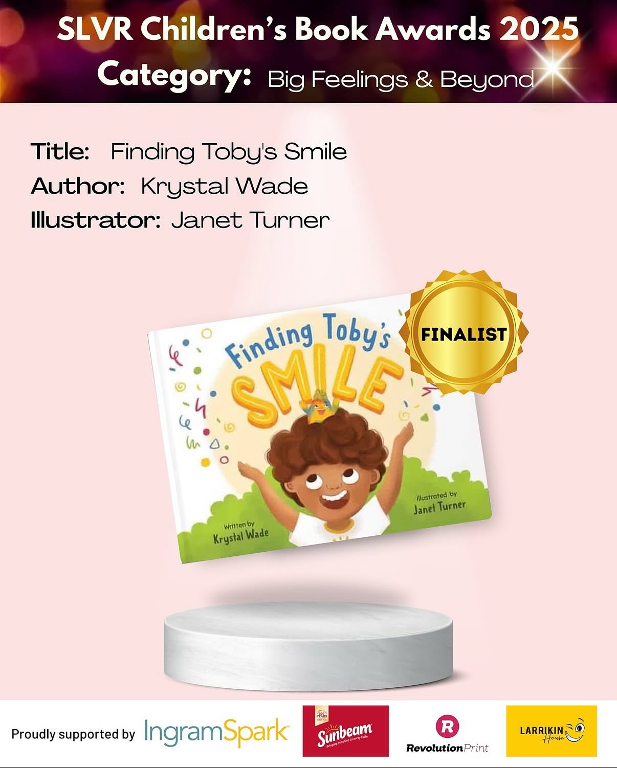 ✨ I’m absolutely thrilled to share that Finding Toby’s Smile has been announced as a finalist in the SLVR Children’s Book Awards! ✨
When I first wrote this story, I trusted that it was something special. But now, to have that belief confirmed by a panel of anonymous judges — people from a wide range of career backgrounds who have never even met me — is the most incredible recognition. 💛 I also couldn’t have done this without its beautiful illustrations by @justjanet_creative They have really made this story come to life and feel so meaningful!
It tells me this book is a must-have for little ones, families, and classrooms. 🌈📚
If you’ve been waiting for the perfect sign to grab yourself a copy, here it is! 👉 www.wrentalespublishing.com.au
I’m so proud of myself, and so grateful for every person supporting me on this journey. 💫
A huge thank you to @little.ivory.haus for organising such a wonderful event — I can’t wait to attend in October! ✨
#SLVRBookAwards #ChildrensBooks #AuthorLife #FindingTobysSmile #BigFeelings #EarlyLearning #EmotionalAwareness #BooksForKids #KidLit #AustralianAuthor #BookAwards2025 #ProudMoment #Gratitude