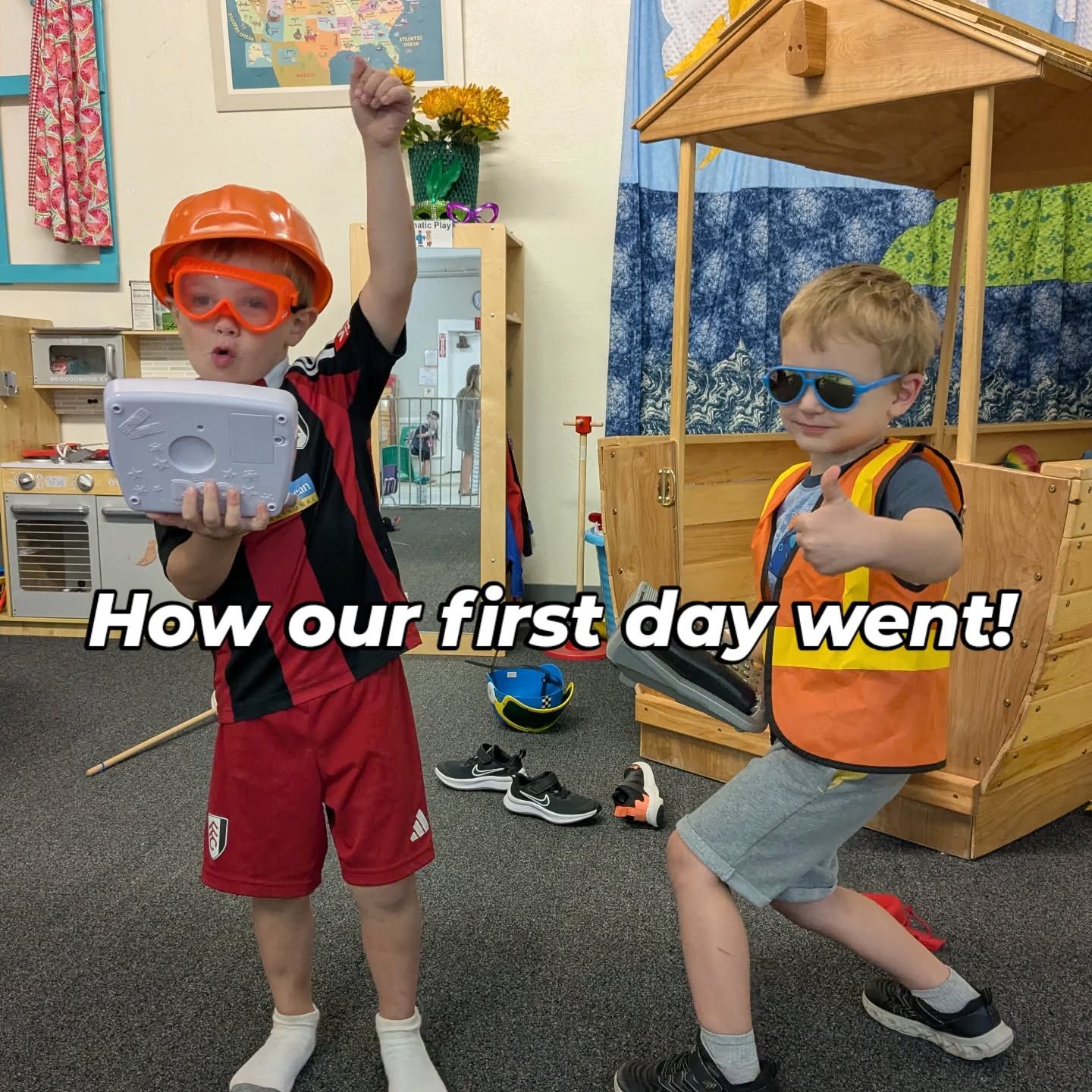 Two thumbs up to our first day back! #firstdayofpreschool #coolkids #veritasatelmwood