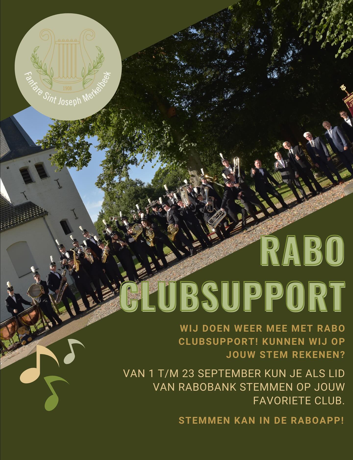 🌟 Rabo ClubSupport 2025 🌟
De stemperiode is geopend!
Van 1 t/m 23 september kunnen leden van Rabobank Zuid-Limburg Oost via de Rabo App of Rabo Online Bankieren hun stem uitbrengen.
🎶 Met jouw stem steun je Fanfare Sint Joseph Merkelbeek en help je ons om samen muziek te blijven maken en nieuwe projecten mogelijk te maken.
Hoe meer stemmen wij ontvangen, hoe groter de financiële bijdrage voor onze fanfare. Dus: stem op ons en steun onze fanfare! 🤎