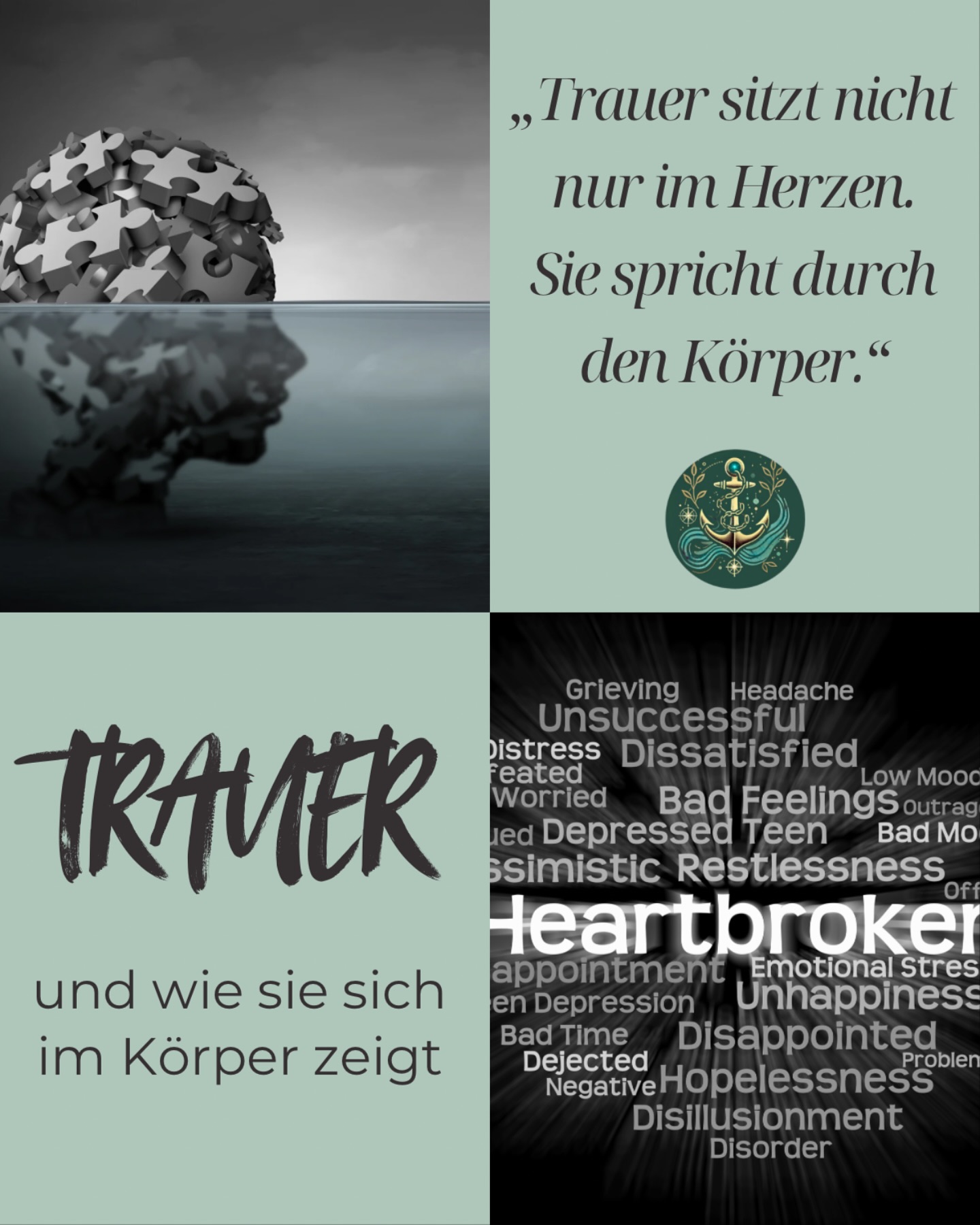💡 Diese Woche möchte ich dich mitnehmen, zum Thema; „TRAUER - und wie sie sich IM KÖRPER zeigt“.
🖤 Trauer sitzt nicht nur im Herzen. Sie spricht durch unseren Körper – in Enge, Schwere, Schmerzen und Atemnot. Oft hören wir die Signale nicht, obwohl sie lauter sind als Worte.“
🕯️Trauer ist eine universelle Erfahrung. Sie kommt nicht nur in Form von Tränen, sondern prägt auch unseren Körper. Menschen in Trauer klagen häufig über Enge in der Brust, Kloss im Hals, Bauch-schmerzen, Erschöpfung oder Atem-probleme.
👉🏻 Doch viele erkennen diese Signale nicht als Ausdruck von Trauer. Statt-dessen deuten wir sie als Stress, Krankheit oder Schwäche. Gerade wenn Trauer von Trauma begleitet ist – etwa durch plötzlichen Verlust oder unerwartete Trennung – speichern sich Gefühle noch tiefer im Nervensystem und Körper ab.
🩻 Der Körper trägt die Last. Schultern fühlen sich schwer an, der Atem stockt, das Herz drückt. Trauer will nicht „weggedacht“ werden – sie will gefühlt und ausgedrückt werden.
📍Achte bewusst auf die Signale deines Körpers.
• Lege die Hand auf dein Herz, wenn es eng wird.
• Atme tief, wenn der Atem stockt.
• Sprich oder schreibe über das, was sich wie ein Kloss im Hals festsetzt.
Trauer zeigt sich dort, wo Worte fehlen.
⚓️ Indem wir zuhören – nicht nur mit den Ohren, sondern mit dem ganzen Körper –, kann Trauer ihren Platz finden. Und was Raum bekommt, kann begin-nen, sich zu verwandeln.
➡️ Wie erlebst du Trauer in deinem Körper? Teile deine Erfahrungen in den Kommentaren – vielleicht hilft dein Blick auch anderen, die eigene Signale besser zu verstehen. 🖤
#Trauer #Trauerbegleitung #trauerbegleitungfürkinder #MentalHealth #Körperweisheit #trauma #traumainformedcoach #TrauerimKörper #Verlustverarbeiten
#zofingen #Oftringen #aargau #ankerhalt