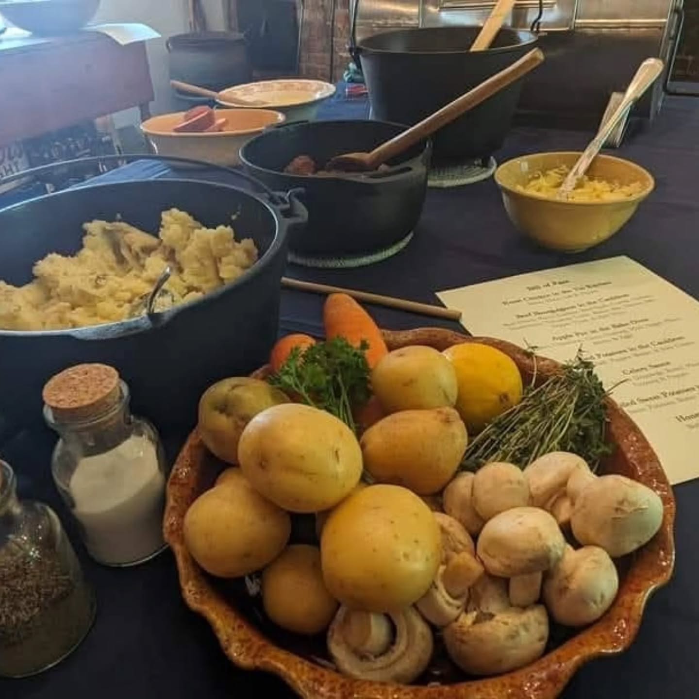 You are cordially invited to sample a taste of history! We can't wait until Four Centuries in a Weekend on Saturday and Sunday, October 18th and 19th! Our fire will be burning brightly.
The museum will be open free of charge for tours, apple cider pressing, and an outdoor cooking demonstration. Try some historically accurate recipes, try your hand at chopping wood, and learn about all the Merchants and Drovers has to offer.
Until then, enjoy some highlights from last year's hearth cooking demonstration. #livinghistory #historynerd🤓 #historyisfun #rahwayishappening