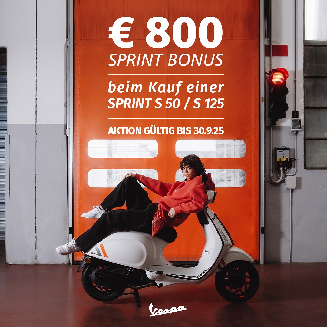 Genieße den Sommer mit deiner neuen Vespa Sprint und spare dir 800 Euro auf den Kaufpreis. 😎
Wer sich für eine neue Vespa Sprint S 50 oder Sprint S 125 entscheidet, kommt in den Genuss unwiderstehlicher Preise und erspart sich 800 Euro.
Wir informieren dich über alle Aktionsbedingungen. Aktionszeitraum 7. August bis 30. September 2025.
#vespa #servicecenterschmidberger