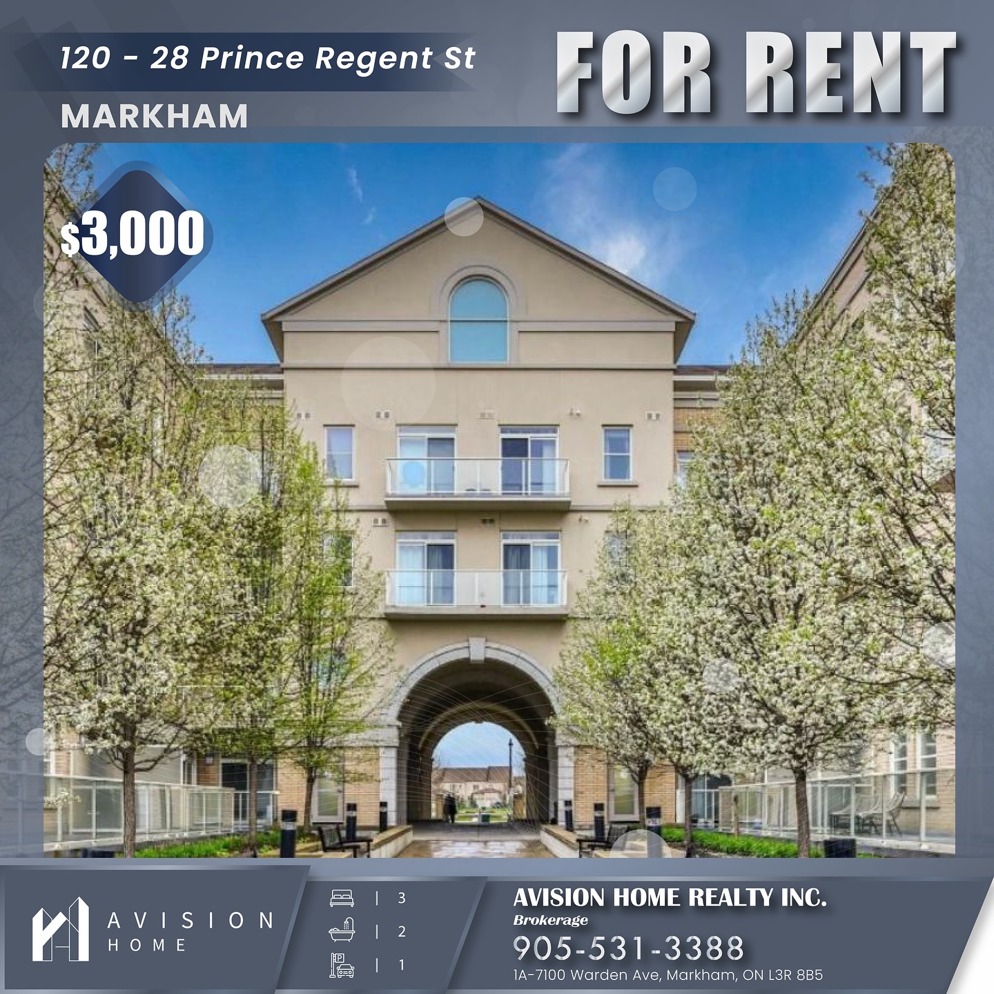 ✨ For Rent! Spacious 3B2B in Cathedraltown Markham ✨
📍 #120 - 28 Prince Regent St, Markham
💰 $3,000/Monthly
Welcome to this rarely offered ground-floor unit with 3 bedrooms + glass-door den, in the prestigious Cathedraltown community! Featuring multiple balconies, 9’ ceilings, and a modern open-concept kitchen with granite island and backsplash — this unit is perfect for families or professionals looking for comfort and convenience.
📍 Prime Location:
🛣️ Easy Access to Hwy 404
🛍️ Minutes to Shops, Groceries, Restaurants
🏫 Nearby Schools & Parks
💼 Close to Business Centres
✨ Unit Highlights:
🛏️ 3 Bedrooms + Den (with glass doors)
🍽️ Open Kitchen w/ Granite Island & Backsplash
🌞 Sun-filled SE Exposure, Walk-Out Terrace
🛁 Primary Bedroom with 4-pc Ensuite & Walk-In Closet
🚗 1 Underground Parking & 1 Locker
📩 Move-in Ready – Offers Anytime!
☎️ Contact: 905-531-3388
🌐 www.avisionhome.com
#torontoRealEstate #toronto
#salelisting #rental #rentalhouse #realestate #peacelandrealty #royallepage #dreamhouse #torontorealestatemarket #torontorealestate #mortgagerate #bank #rate #mortgage #GTArealestate #richmondhill #markham #vaughan #firsttimebuyer #Thornhill