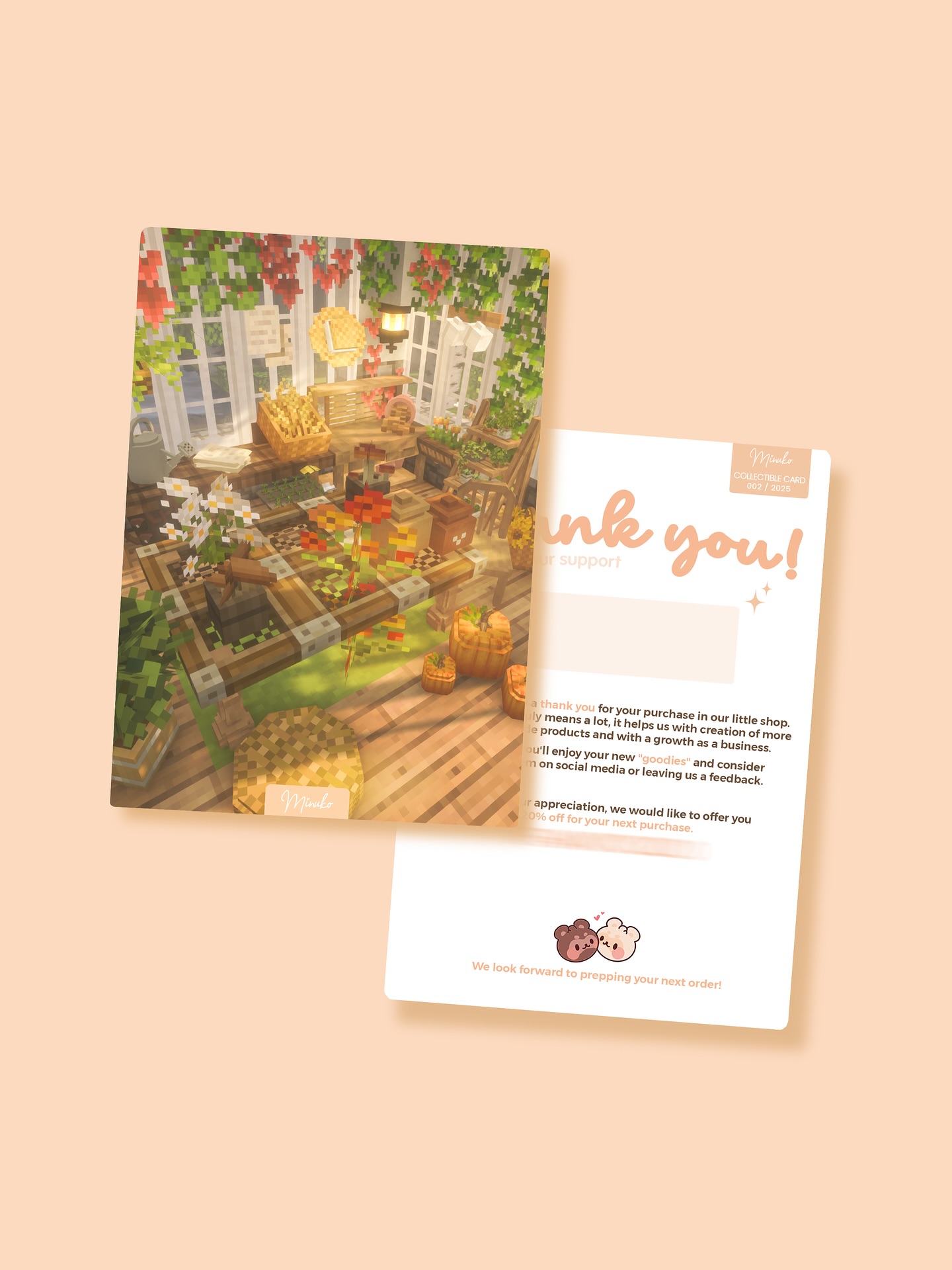 I appreciate every support and order from you, that’s why I always include thank you cards to my packages 🧡📦
For the biggest supporters we have limited edition cards that you get with a purchase over 100$. ✨
Four designs are published every year according to the season, 🍂🍄🟫
these summer cards will be available until 31 October. 🕷️🕸️