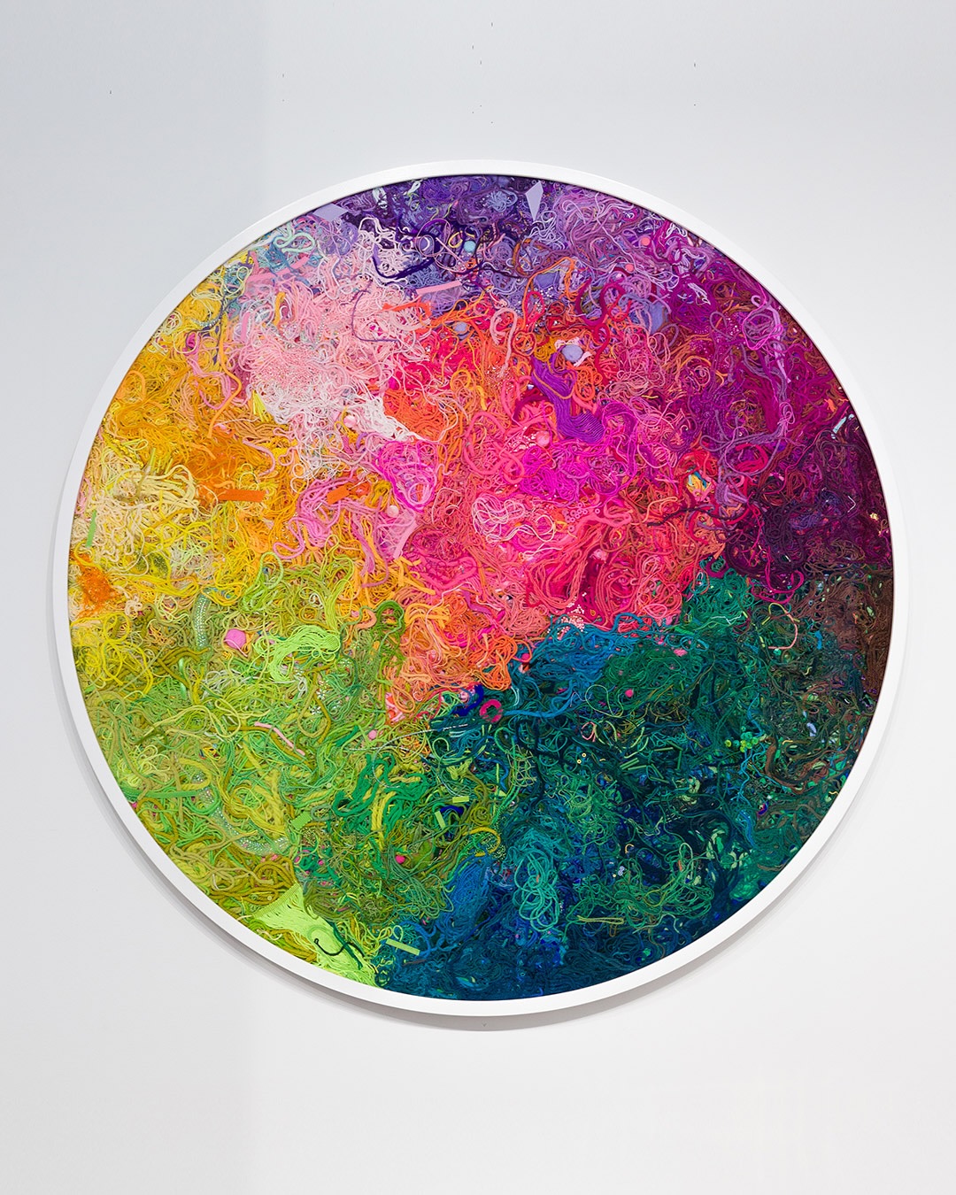 All the Shades of ‘74
The 11th piece in my Girl Dust series, and the biggest to date. 💕
This collection of off-cuts sits at 1m in diameter and is framed with museum glass.
Girl Dust is a series of works made with my off-cuts and other odds that I slowly separate and curate into specially made frames to create unique galaxies. This one hold some tiny easters eggs to discover tucked between all the ends from the making of my show Crewel Intentions.
For the show it sat lit in a nook, with a stand covered in Girl Dust wallpaper (yes we have that!). It made the perfect place for workshop supplies while I taught multi day classes at @paradigmgs
I can’t tell you how relieved we were when it arrived in one piece (shout outs to @tunl.to for shipping an entire exhibition unscathed in a matter of days!). Scroll to see a timelapse of me fishing through the crate and the sweet relief when I tap the glass and don’t hear a crunch!
This work is sold but I will be making more of these works in the near future. Newsletter pals get first dibs.
📸 @thatchinesekid
🖼️ @paradigmgs
#crewelintentions #girldust #fibreart #textile #abstracttextiles