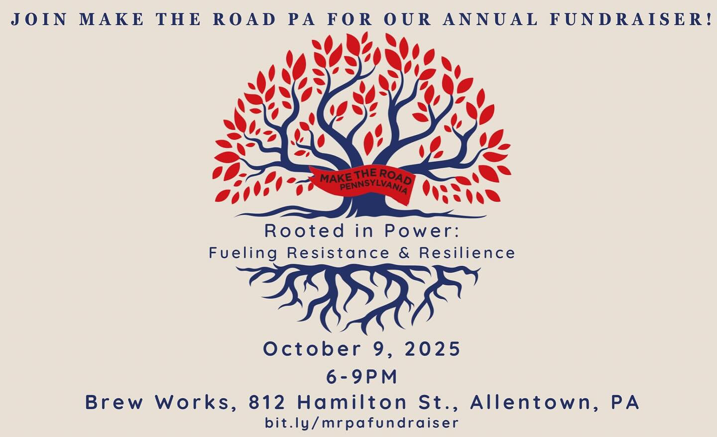 (español abajo) We gather in grief and rage – and in hope, solidarity, and love – to sustain the fight for our communities. Join us on October 9 in Allentown to celebrate our victories, honor our leaders, and recommit to building a Pennsylvania where everyone belongs, and no one lives in fear. Visit the link in our bio or bit.ly/mrpafundraiser to get your tickets today!
ESPAÑOL: Nos reunimos en dolor y rabia – y en esperanza, solidaridad y amor – para sostener la lucha por nuestras comunidades. Únase a nosotros el 9 de octubre en Allentown para celebrar nuestras victorias, honrar a nuestros líderes y volver a comprometerse a construir una Pensilvania donde todos pertenezcan, y nadie viva en fear. ¡Visita el enlace en nuestra biografía o bit.ly/mrpafundraiser para comprar sus boletos hoy!