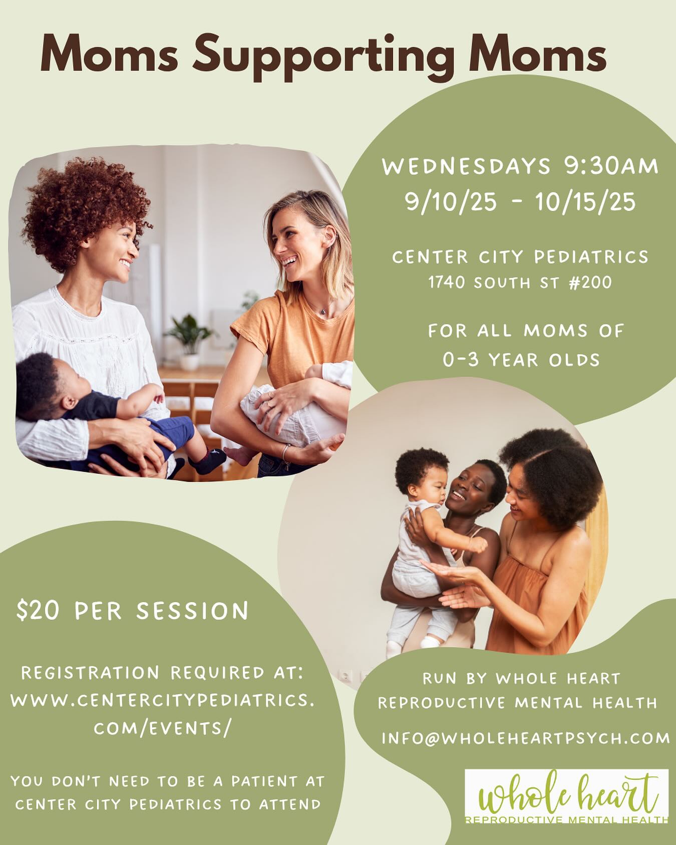 Starting next week - 9/10 - a new session of Moms Supporting Moms Group at Center City Pediatrics!