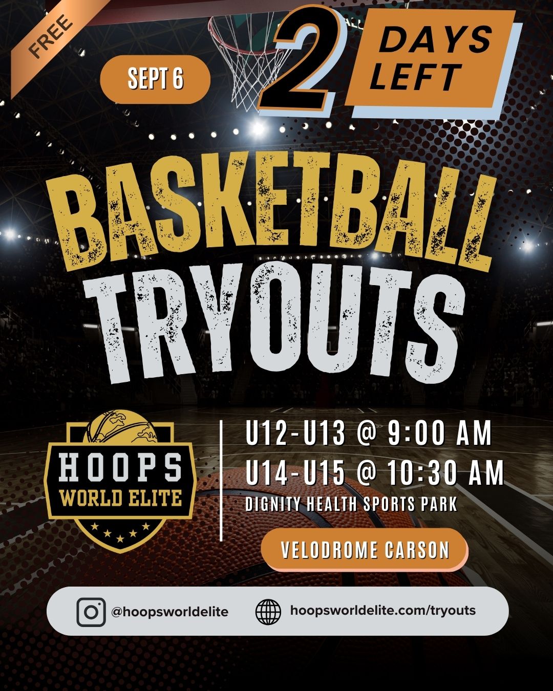 ⏳ Just 2 DAYS LEFT until Hoops World Elite tryouts at the Carson Velodrome! 🏀🔥
💬 Question for players & parents: What motivates YOU the most: winning games or improving your skills?
Drop your answer in the comments 👇 and let’s see where our future stars stand.
📍 Carson Velodrome
📆 Sept 6
✅ Licensed Coaches | Adidas Gear | AI Training | Multiple Circuits
Spots are LIMITED. Don’t wait — sign up now!
👉 hoopsworldelite.com/tryouts
Link in Bio
#HoopsWorldElite #BasketballTryouts #LAHoops #OCBasketball #LongBeachHoops #YouthBasketball