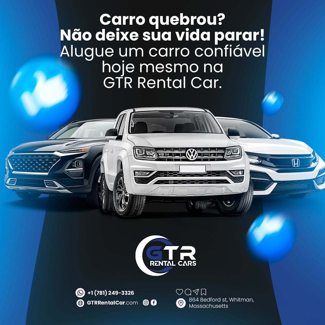 Precisa de carro rápido?
“Aconteceu um imprevisto? A GTR Rental Car facilita sua vida com aluguel de carros rápido e prático. 🚘💨 Preço justo. Confiável. Local. Venha para Whitman!”
#AluguelDeCarroEmergência #CarroImediato #AluguelDeCarroWhitman #GTRRentalCar #AluguelRápido #CarroDisponível #SoluçõesDeTransporte #WhitmanMA #CarroConfiável #AluguelFlexível #ImprevistosResolvidos #ReserveHoje #CarrosParaTodos #ViagemTranquila #AluguelDeCarroMA #CarroNaHora #FacilidadeDeAluguel #DirijaJá #CarroParaVocê #soluçõeslocais