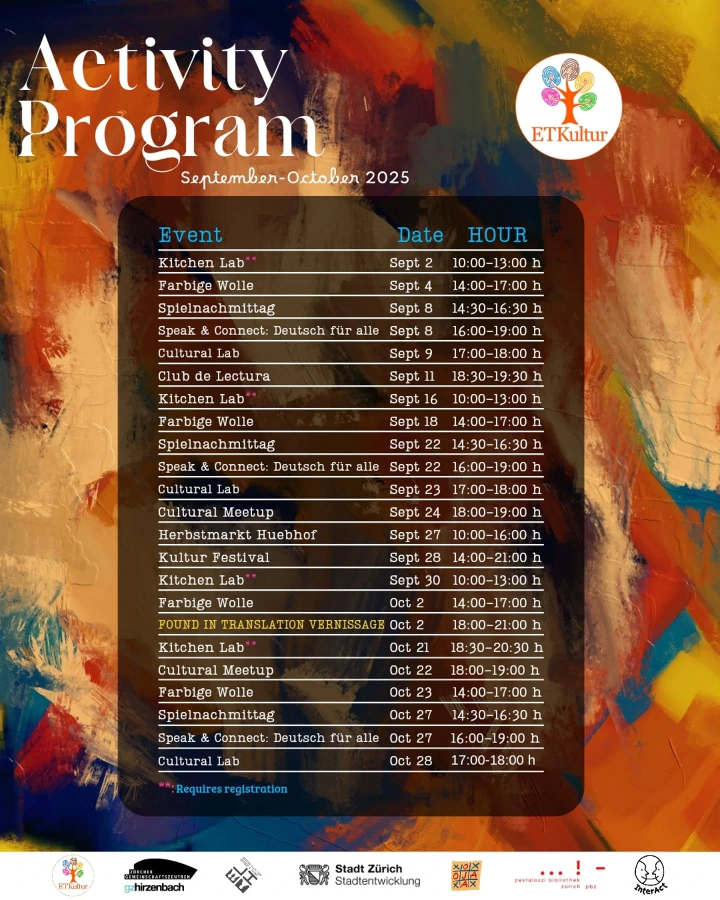 Willkommen September!
Ein neuer Monat beginnt und mit ihm kommen neue Aktivitäten. Wir laden dich ein, unseren Kalender zu überprüfen und an den Aktivitäten teilzunehmen, die dir am besten gefallen.
Wir freuen uns auf dich!
----
¡Bienvenido septiembre!
Un nuevo mes comienza y con él llegan nuevas actividades. Les invitamos a revisar nuestro calendario y acompañarnos en las que mas les gusten.
¡Los esperamos!
----
Welcome September!
A new month begins and with it come new activities. We invite you to check out our calendar and join us in the ones you like best.
We look forward to seeing you!