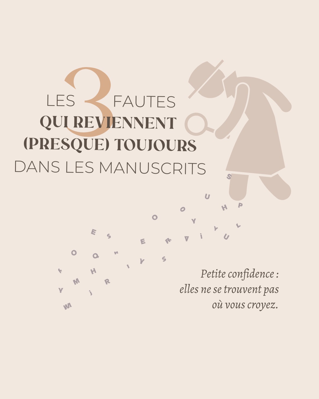 Il y a les histoires.
Et il y a tout ce qui les trahit en silence : un accord qui cloche, une lettre superflue, des temps imparfaits...
Ce sont des détails.
Mais dans un manuscrit, les détails font la différence.
En ce lundi, synonyme, pour moi, de reprise de correction, voici trois fautes qui reviennent dans presque tous les textes que je révise.
Presque invisibles. Et pourtant...
📌 Enregistrer ce post, c’est déjà les éviter.
📚 Et si vous préférez déléguer, je suis là, au bout des mots.
#correction #manuscrit #fautesfrançaises #accordsparticipepassé #espacesinsécables #pieddemouche #correcteurprofessionnel #conseilsécriture #auteurfrancophone