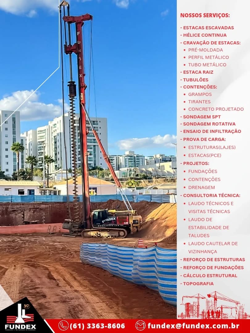 🚧✨ A Fundex está presente na expansão do Park Shopping em Brasília, garantindo segurança e qualidade na fundação dessa grande obra.
🔹 Execução de estacas pré-moldadas
🔹 Execução de estacas com hélice contínua monitorada
🔹 Sistema de contenção eficiente e seguro
Com mais de 50 anos de experiência em geotecnia e fundações, seguimos comprometidos em entregar soluções técnicas de excelência para o sucesso dos nossos clientes.
➡️ Fundex: inovação e confiança do solo à estrutura!