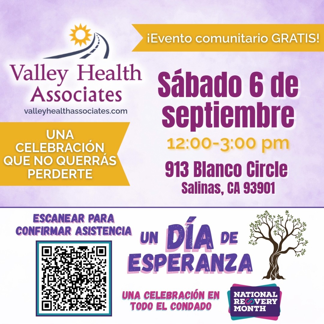 Buena comida, excelente música y conexión comunitaria... ¡todo para celebrar el Mes Nacional de la Recuperación! Únase con nosotros el 6 de septiembre.
Confirme su asistencia haciendo click a el enlance en el descripción.
#ValleyHealthAssociates #MesNacionalDeLaRecuperación #EventoComunitarioGratuito