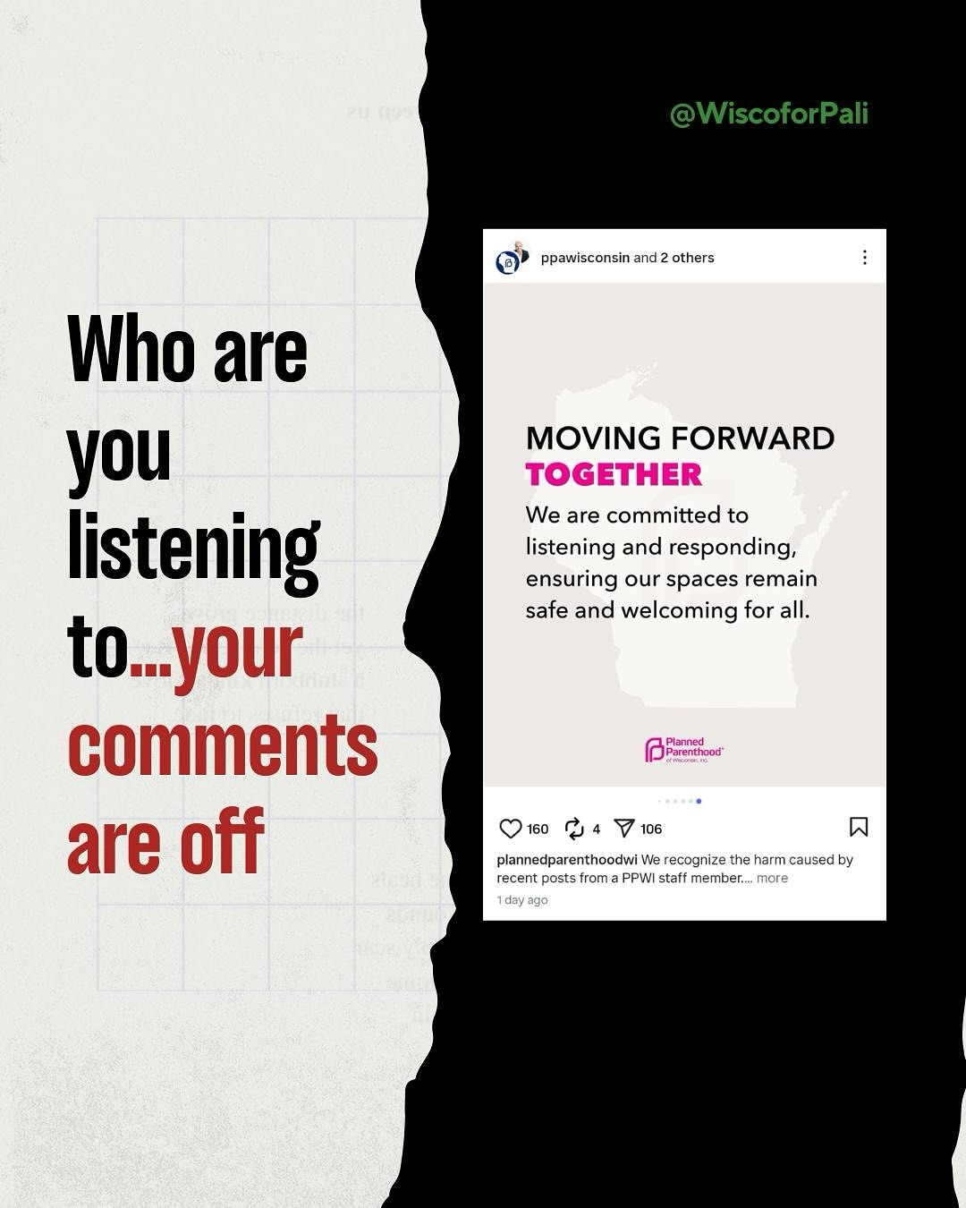 Listening is a powerful form of anti-racist action. It’s not just about hearing; it’s about actively listening to understand impact. This means giving your full attention, asking clarifying questions, and reflecting on what you’ve heard before responding. And maybe not removing the comments on your posts.
Turn your comments back on!
@plannedparenthoodwi @plannedparenthood
#plannedparenthood #discrimination #lasry #accountability