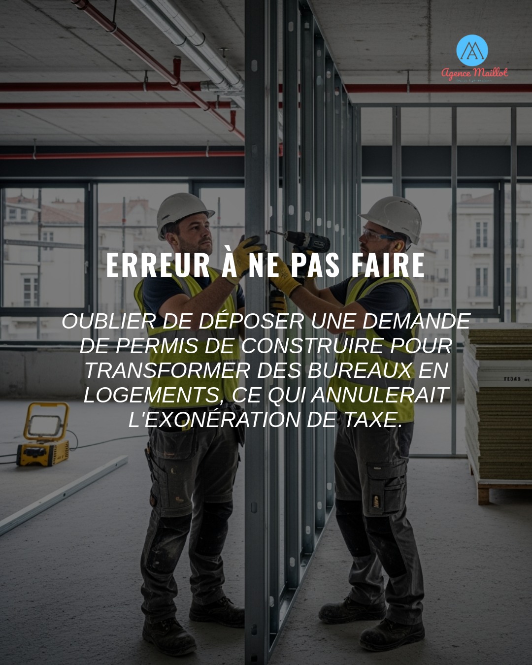 La transformation de bureaux en logements est encouragée par la loi de Finances 2025, mais ne tombez pas dans le piège d'oublier le dépôt de permis de construire. Voici comment procéder pour éviter cette erreur coûteuse :
1. **Déposez une demande de permis de construire** : C'est indispensable pour obtenir l'exonération de taxe sur les bureaux vacants.
2. **Respectez les délais** : Assurez-vous que la demande est faite dans l'année précédant la déclaration de la taxe.
3. **Engagez-vous à transformer les locaux dans les quatre ans** : C'est une condition pour bénéficier de l'exonération.
En suivant ces étapes, vous sécurisez votre projet tout en optimisant vos avantages fiscaux. 🌟
#Immobilier #LoiFinances2025 #DéveloppementUrbain #Immobilier
#agencemaillot