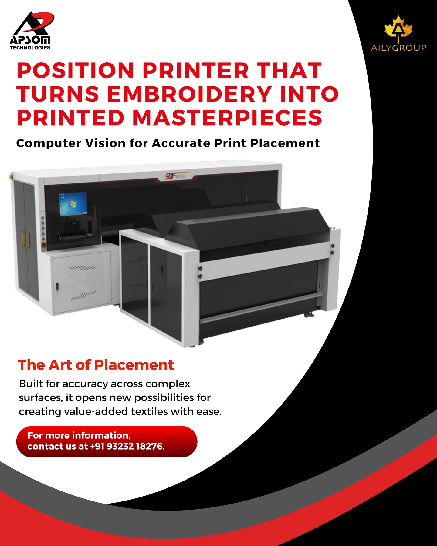 This advanced Position Printing technology is built for the details that matter most 🚀
Through our collaboration with Aily, Apsom Technologies is making this innovative technology accessible to businesses here, helping brands expand into high-value textile applications with confidence.
This is more than printing. It’s adding precision, efficiency, and new creative possibilities to your production floor.
📞 Speak to our experts today at +91 9323218276
🌐 Explore more at www.apsomtechnologies.com
#ApsomTechnologies #PositionPrinter #TextilePrinting #DigitalPrinting #ValueAddedTextiles #FashionPrinting #HomeDecorPrinting #IndustrialPrinting #CustomPrinting #TextileIndustry #PrintInnovation
(position printing, embroidery printing, lace printing, jacquard printing, cross-stitch printing)