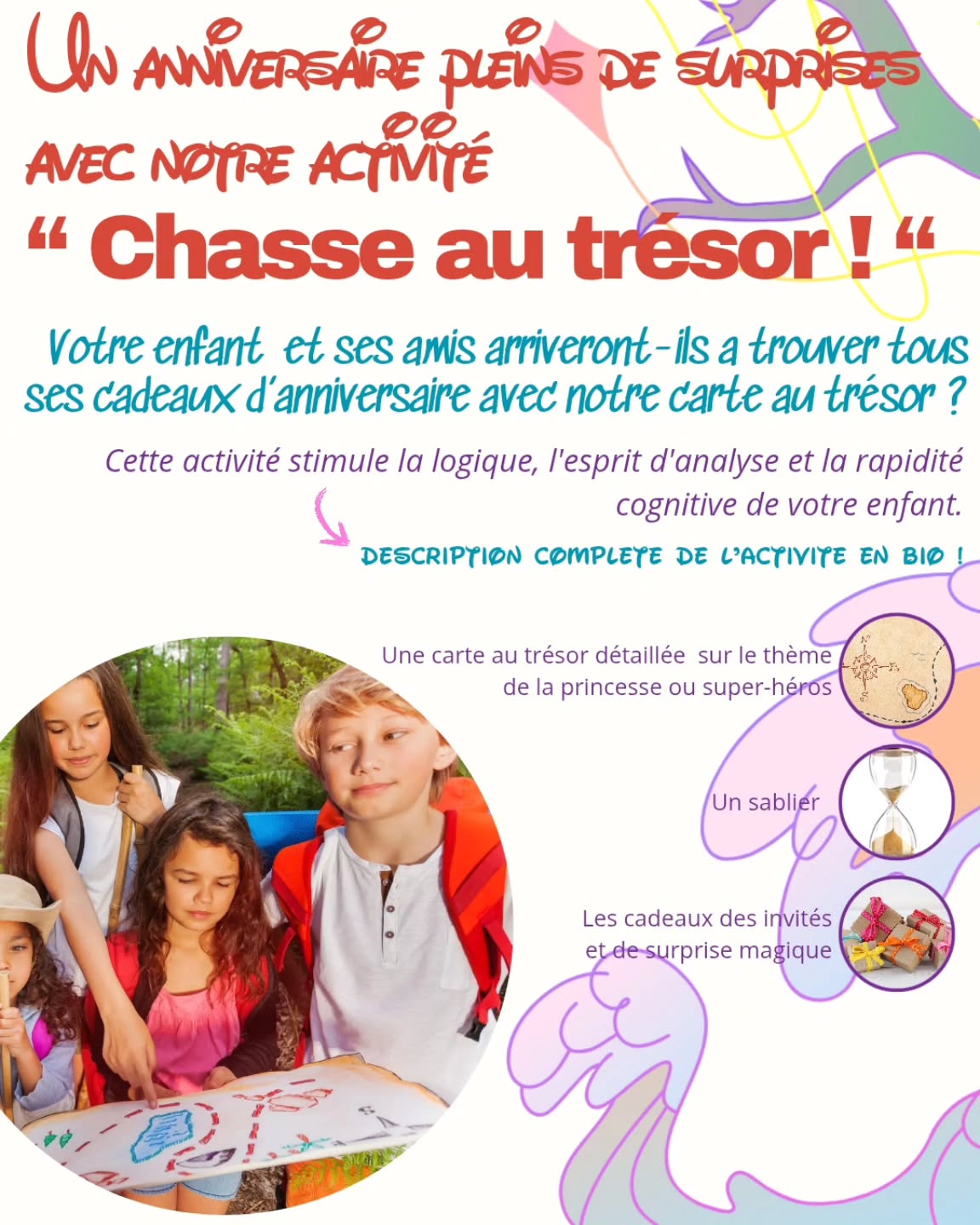 🏴☠️✨ Et si l’anniversaire de votre enfant se transformait en une véritable aventure épique ? ✨🏴☠️
Avec notre Chasse au Trésor & Escape Game sur mesure, votre enfant et ses amis deviennent de vrais explorateurs 🗺️🔑 !
Indices, énigmes, défis rigolos… chaque étape les rapproche du trésor tant attendu : ses cadeaux d’anniversaire 🎁🎉
👦👧 Adapté à l’âge des enfants (dès 3 ans), l’activité est pensée pour être fun, immersive et inoubliable.
En équipe, ils devront coopérer pour déjouer les pièges et percer les secrets… jusqu’au coffre final 🪙✨
🎉 Un anniversaire hors du commun, où l’imagination et l’aventure prennent vie !
#ChasseAuTrésor #EscapeGameEnfant #AnniversaireEnfant #AnimationAnniversaire #JeuxEnfant #ActivitéLudique #JeuxAnniversaire #IdéeAnniversaire #AnniversaireMagique #AnimationEnfant #ActivitéAnniversaire #JeuxCréatifs #KidsParty #TreasureHunt #EscapeGameKids #BirthdayFun