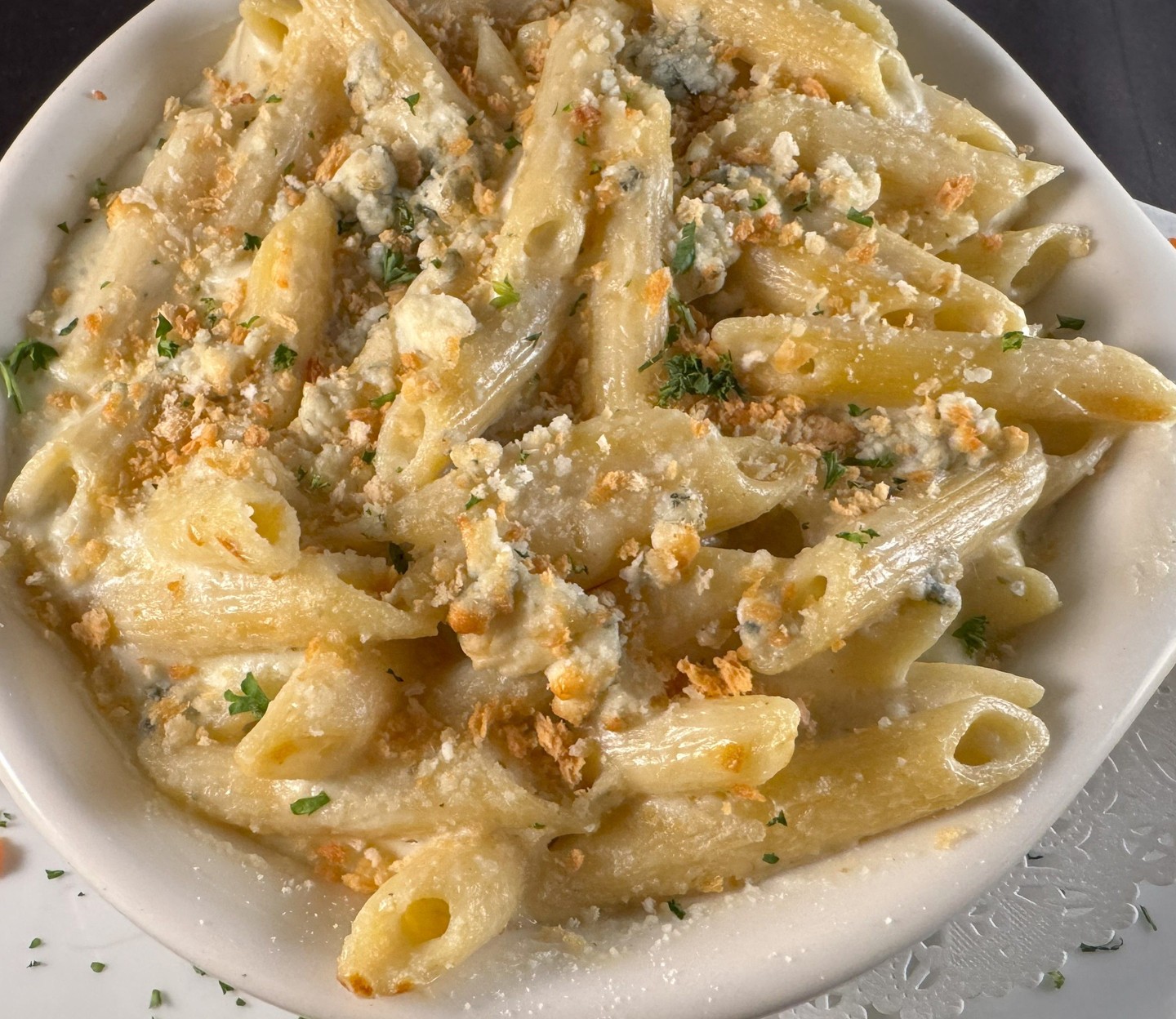 With this cooler weather we are making our blue mac and cheese. Warm and creamy!
