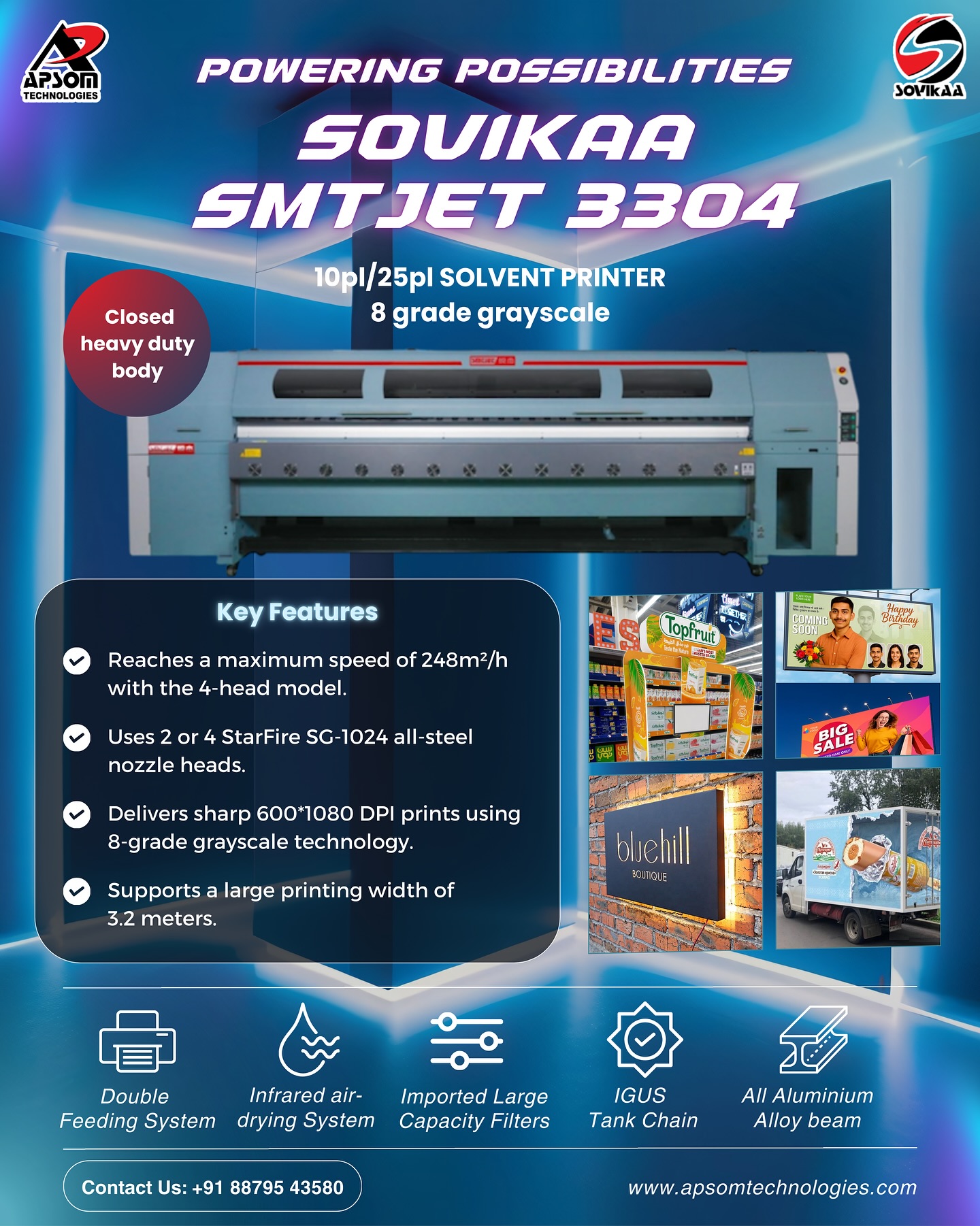 Your prints deserve more than ordinary🚀
With the Sovikaa SMTJET 3304, every banner, board, and billboard comes alive in high speed and high precision. Built for businesses that think big and print bigger.
📞 Contact us: +91 88795 43580
🌐 www.apsomtechnologies.com
#ApsomTechnologies #Sovikaa #SMTJET3304 #SolventPrinter #BusinessPrinting #SignageSolutions
(sovikaa smtjet 3304 solvent printer, signage printing machine, high speed printer, apsom technologies, digital printing solutions, large format printing machine)